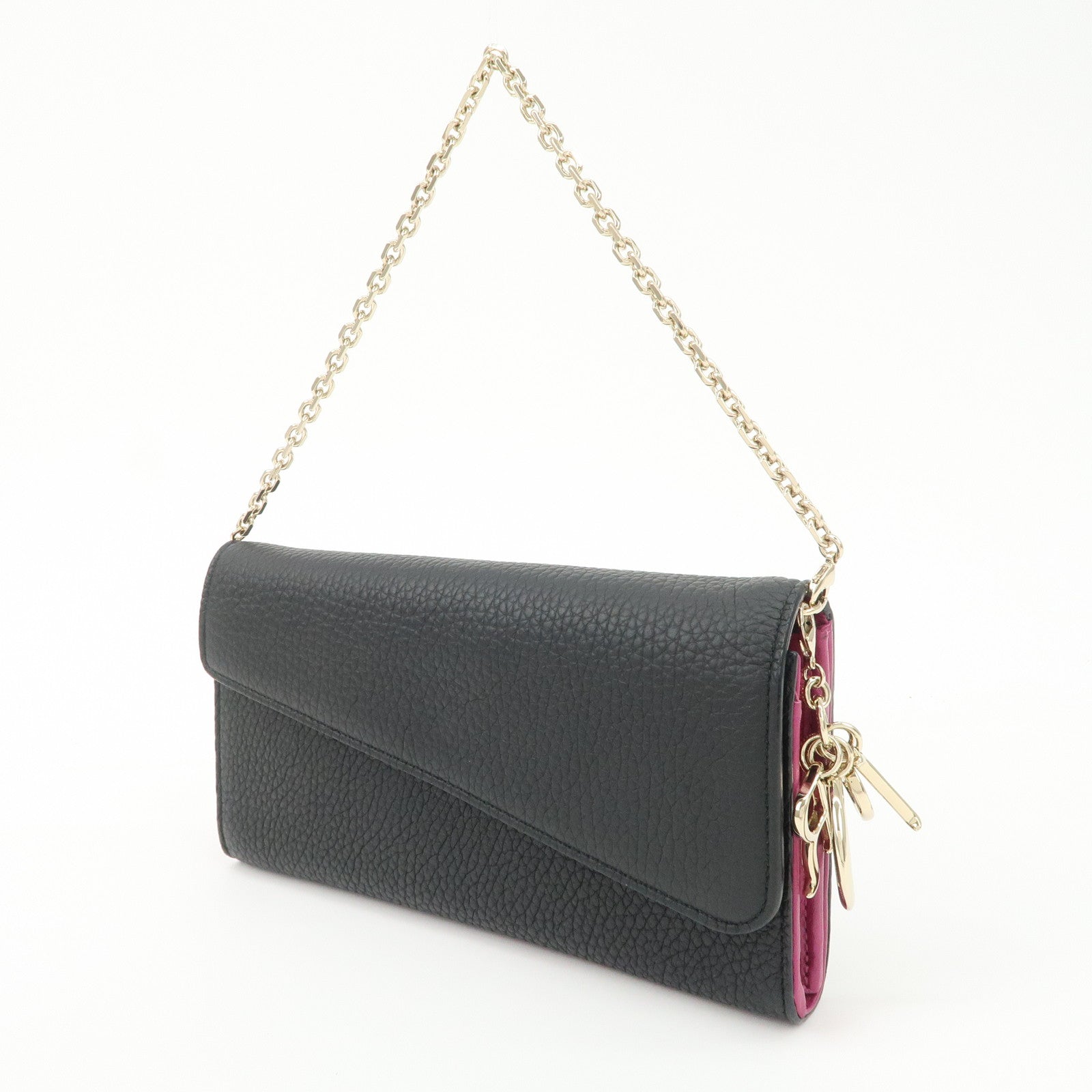 Christian Dior Leather Chain Wallet Hand Bag Black Pink