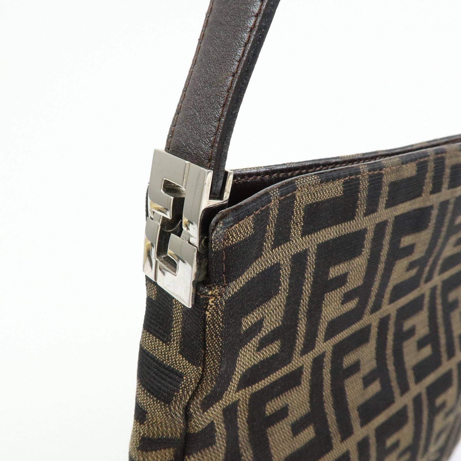 FENDI Zucca Canvas Leather Shoulder Bag Brown
