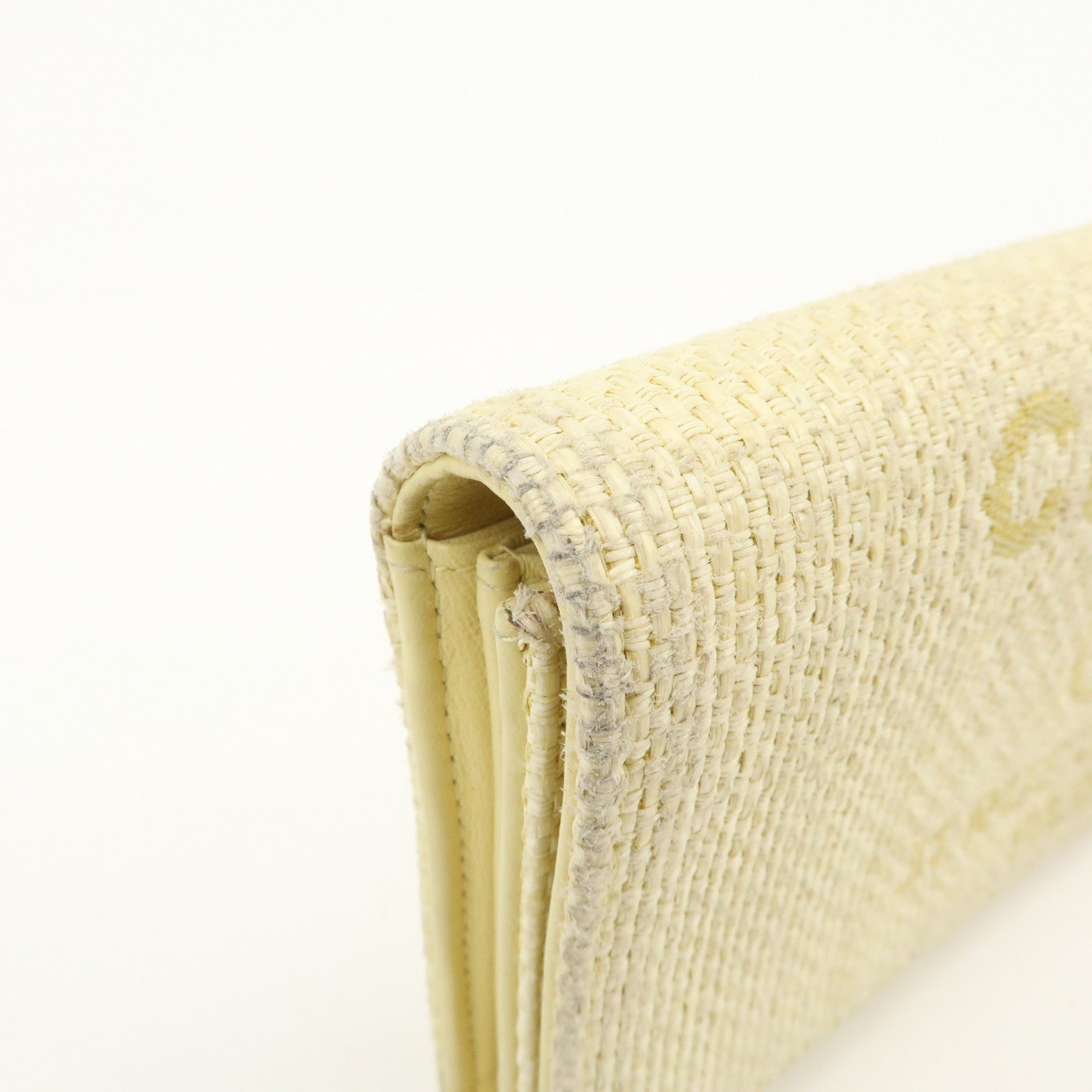 CHANEL Deauville COCO Mark Raffia Leather Long Wallet Yellow