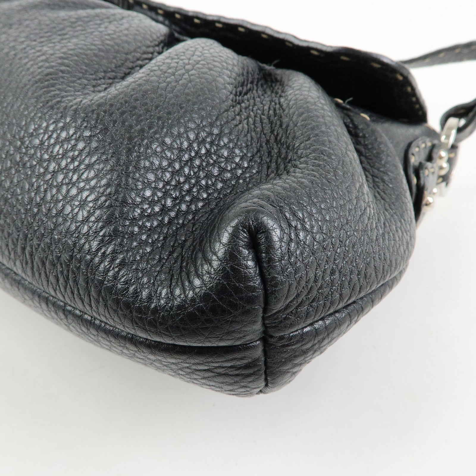 FENDI Selleria Leather Shoulder Bag Hand Bag Black 8BR356