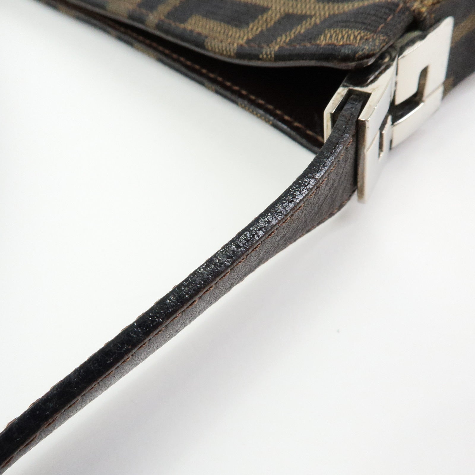 FENDI Zucca Canvas Leather Shoulder Bag Brown