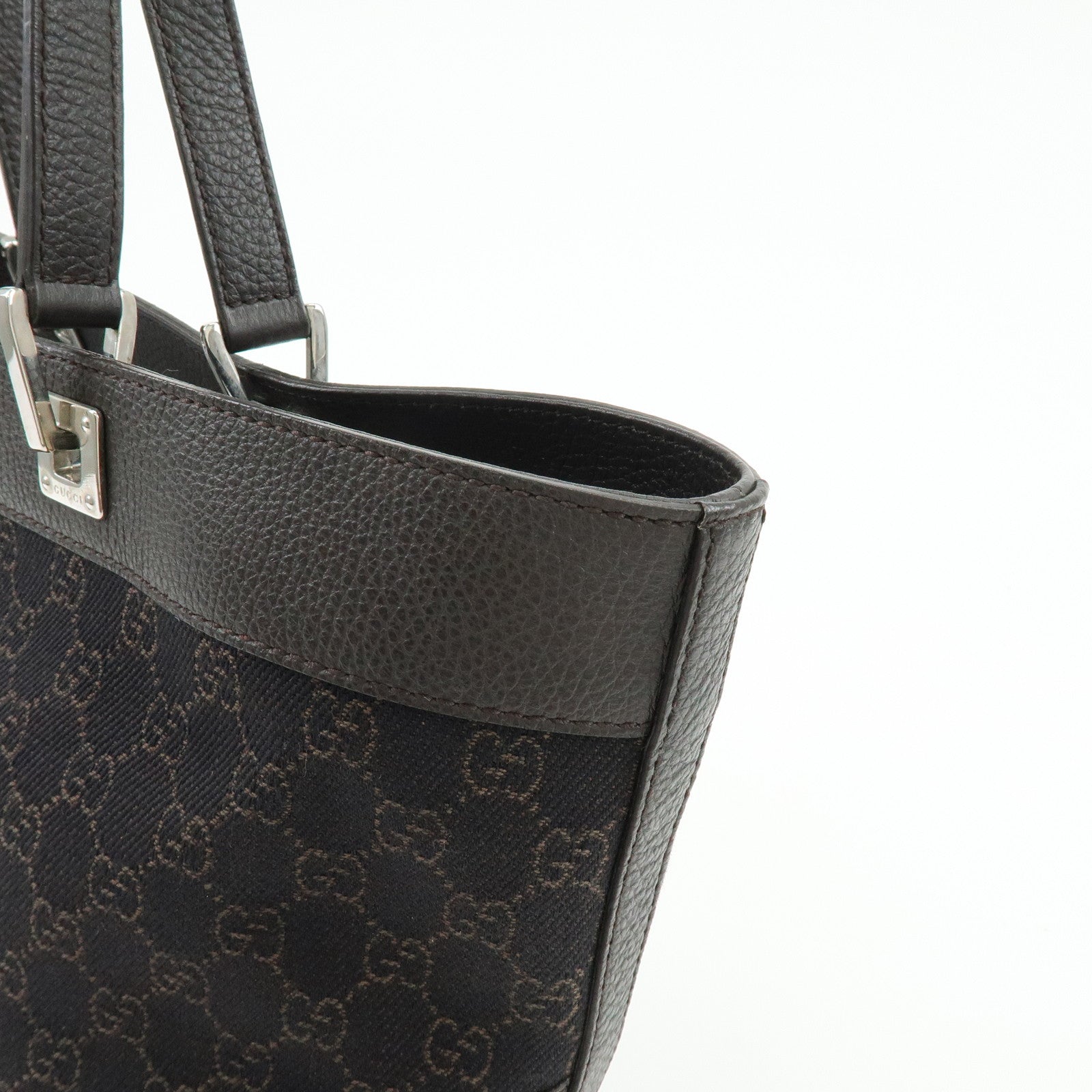 GUCCI GG Canvas Leather Tote Bag Shoulder Bag Black 289719