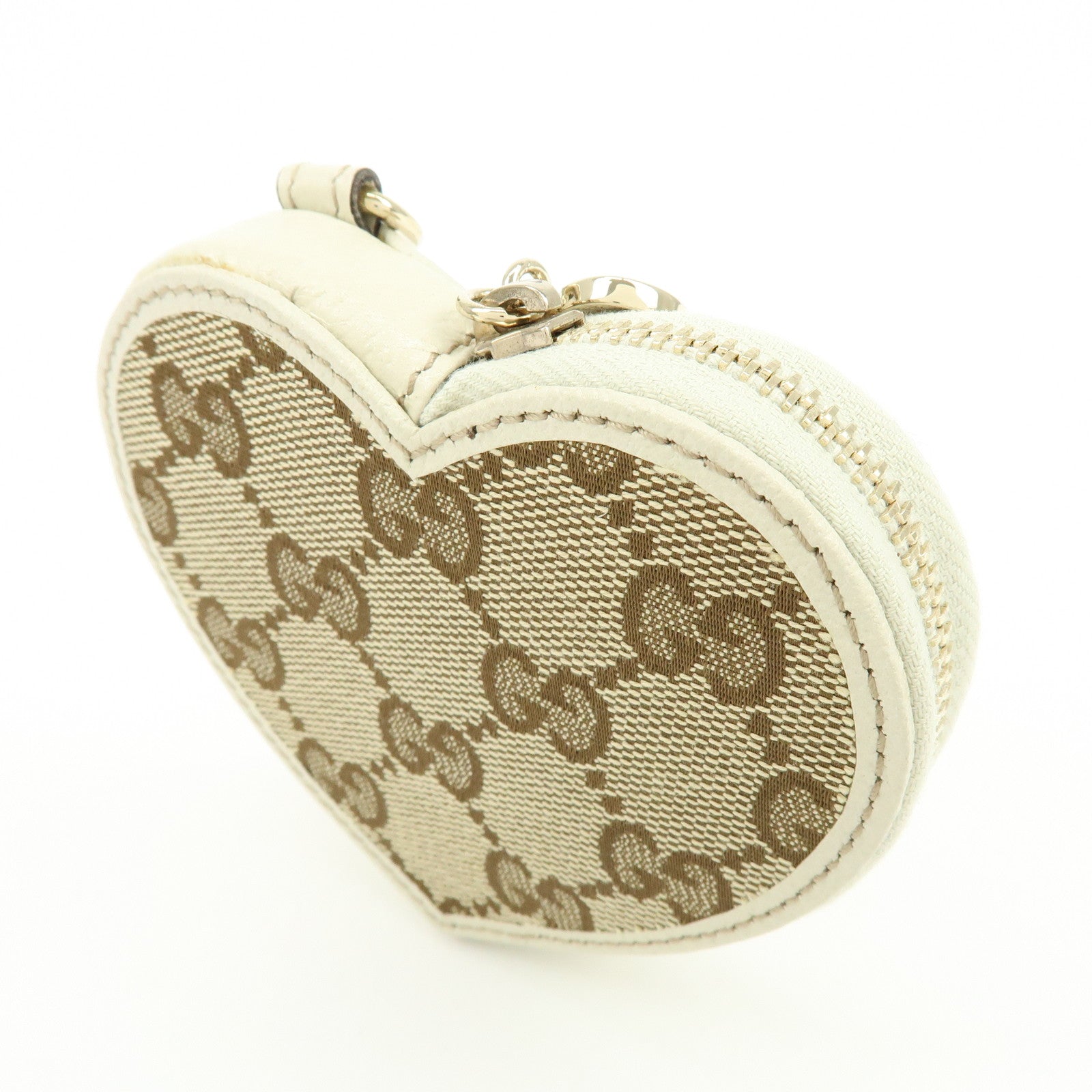 GUCCI Lovely Heart GG Canvas Leather Coin Case Brown Ivory 152615