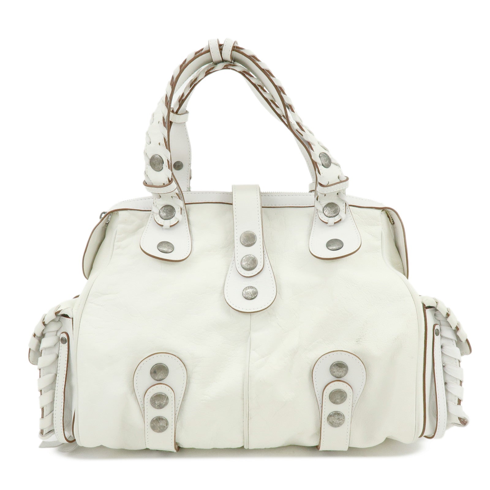 Chloe Silverado Leather Shoulder Bag Boston Bag Hand Bag White