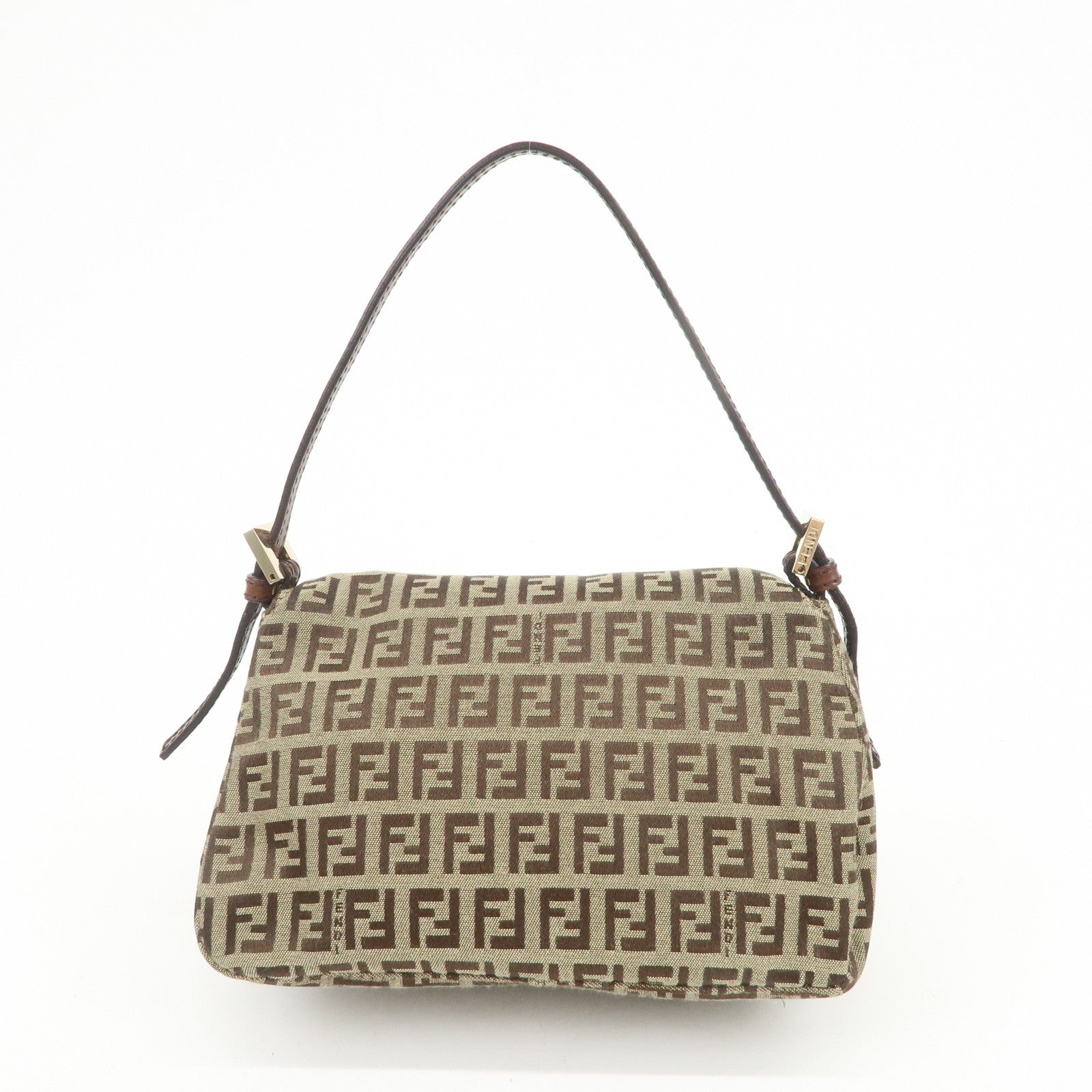 FENDI Mamma Baguette Zucchino Canvas Shoulder Bag Beige 8BR180