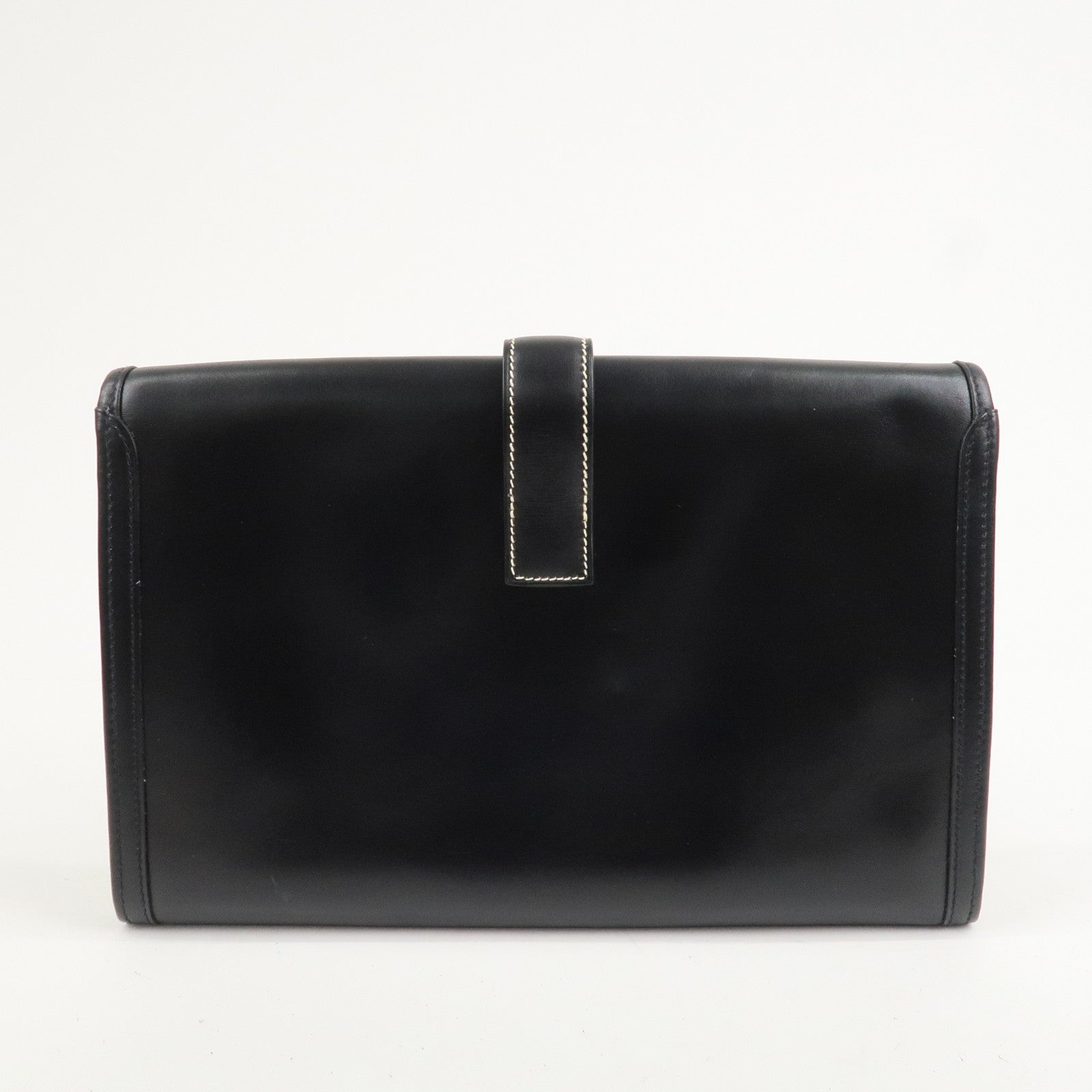 HERMES Box Calf Leather Jige PM Clutch Bag Black