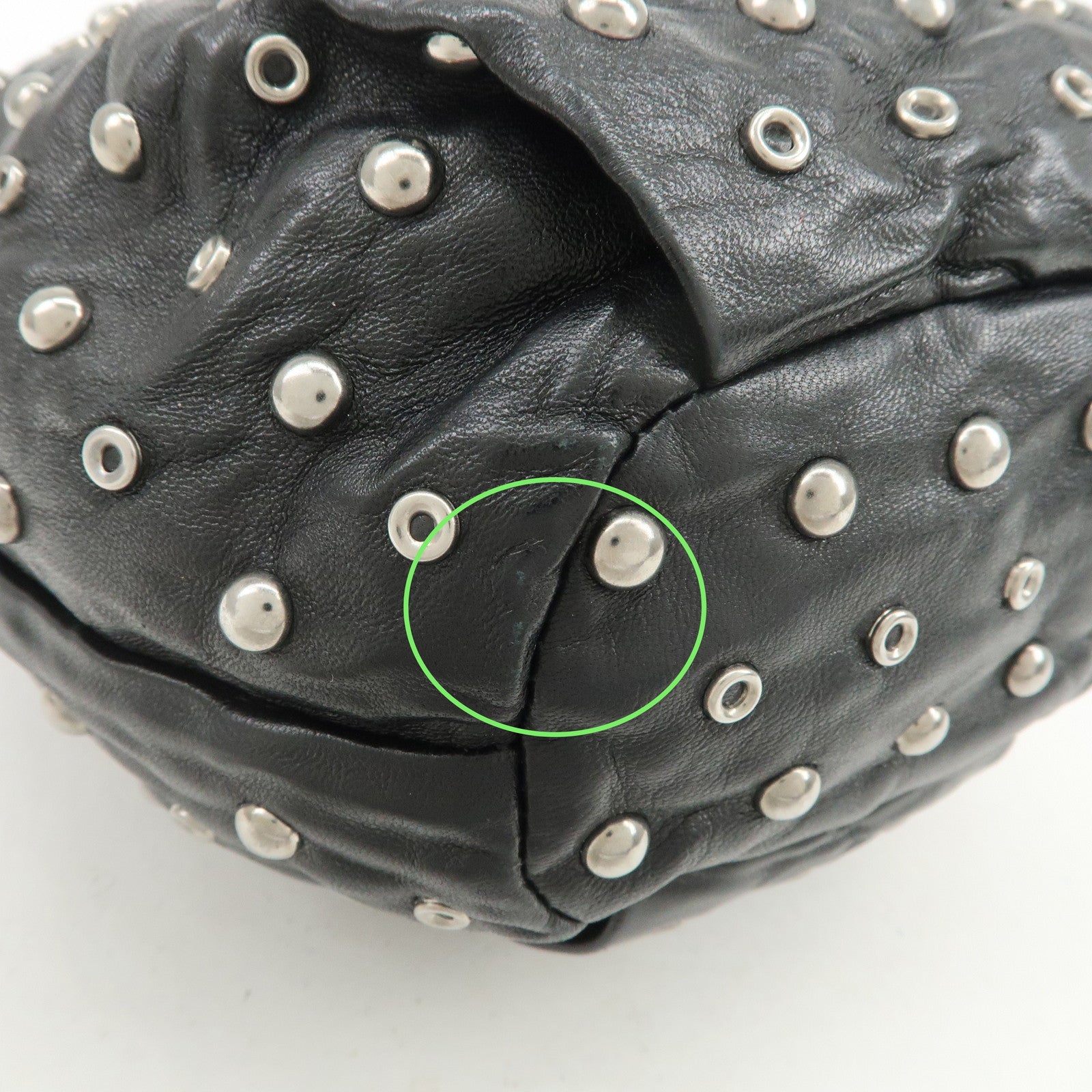 PRADA Studs Leather Drawstring Bag Cosmetic Pouch Black