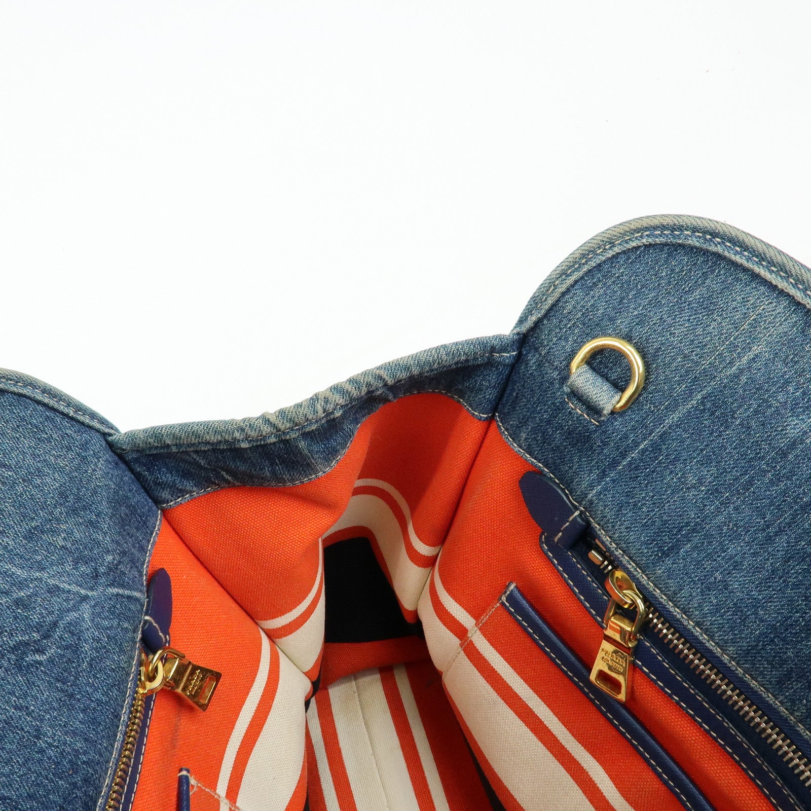 PRADA Triangle Logo Denim Tote Bag Hand Bag Blue BN2254