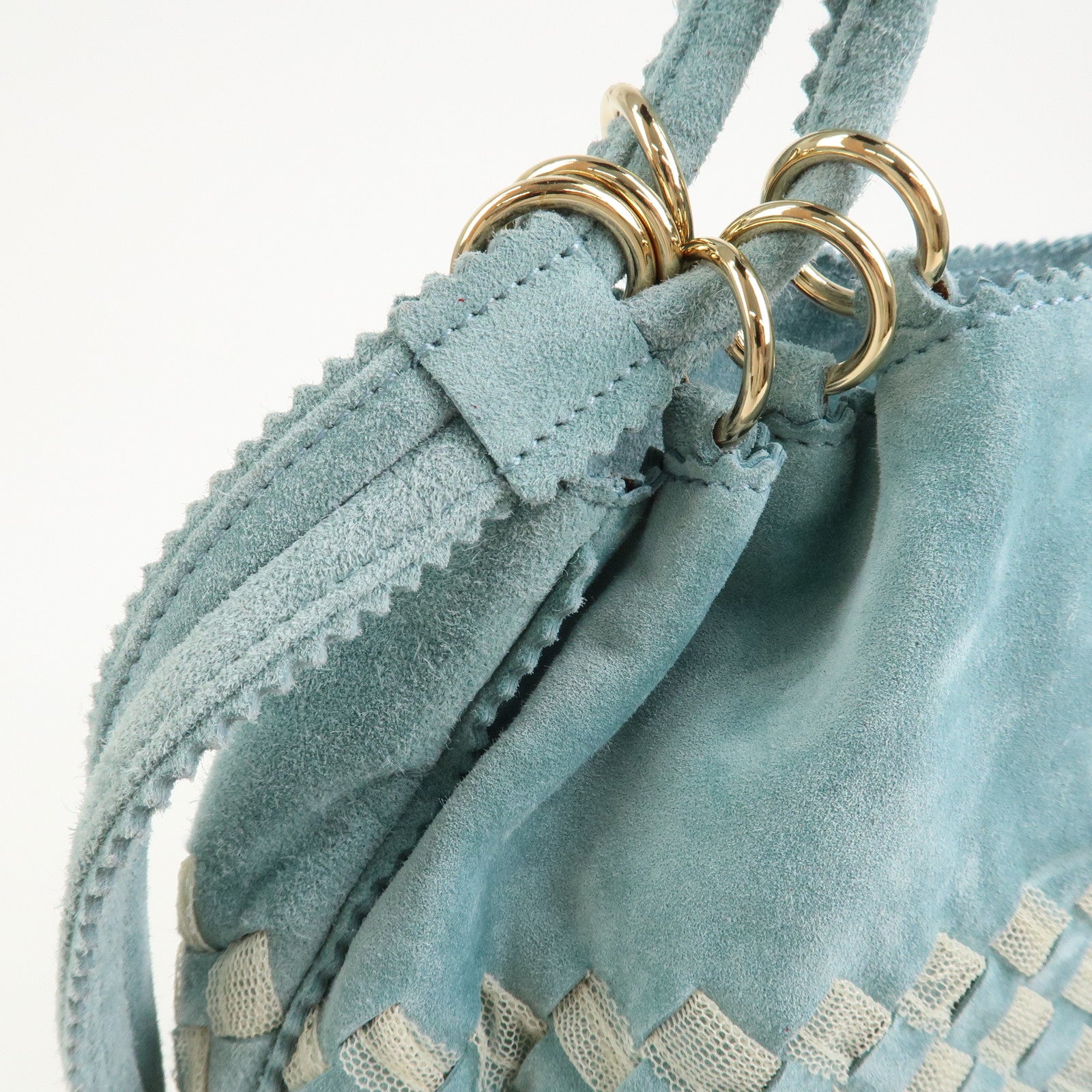 BOTTEGA VENETA Intrecciato Suede Shoulder Bag Light Blue 115807