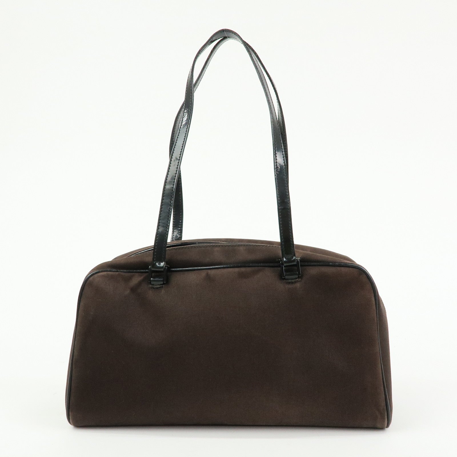 Christian Dior Canvas Patent Leather Boston Bag Hand Bag Brown