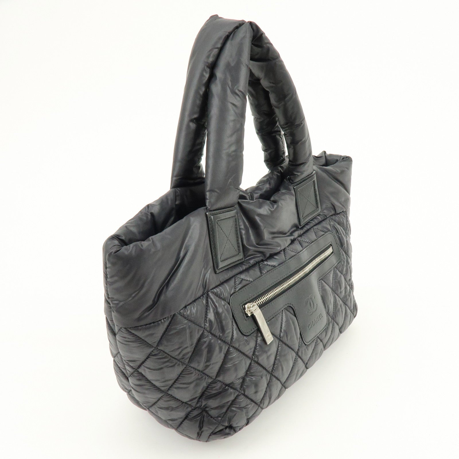 CHANEL COCO Cocoon PM Nylon Leather Tote Bag Hand Bag Black A48610