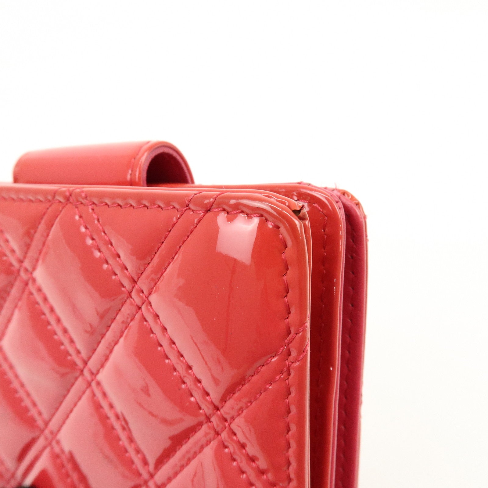 CHANEL COCO Mark Bicolore Patent Leather Compact Wallet Red