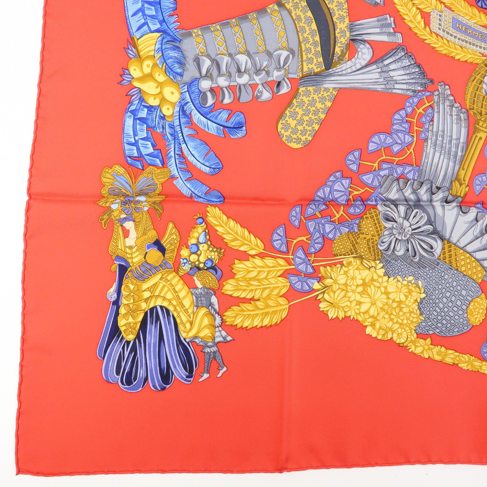 HERMES Carre 90 Silk 100% Scarf Chapeau Red Yellow