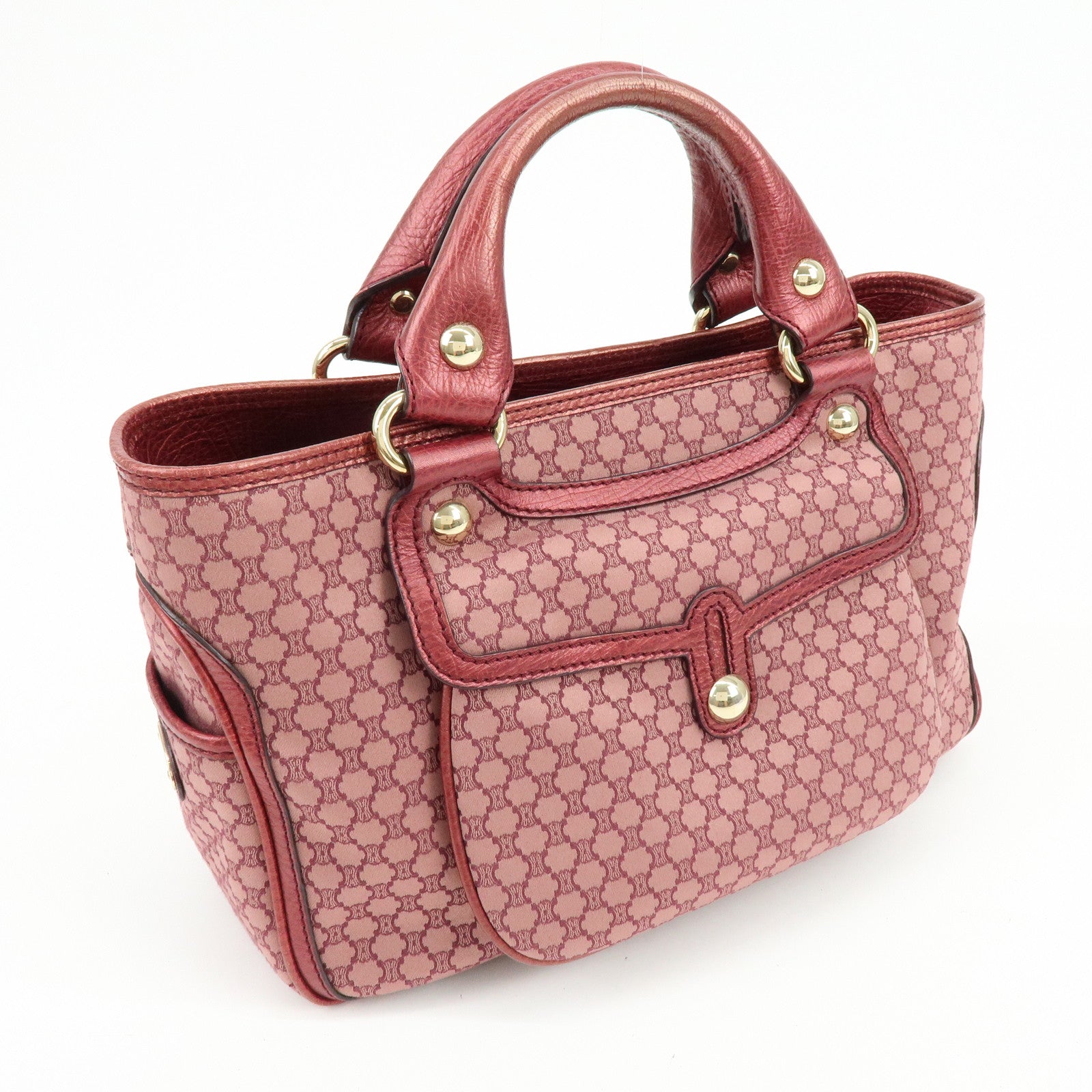 CELINE Macadam Boogie Bag Canvas Leather Hand Bag Tote Bag Pink