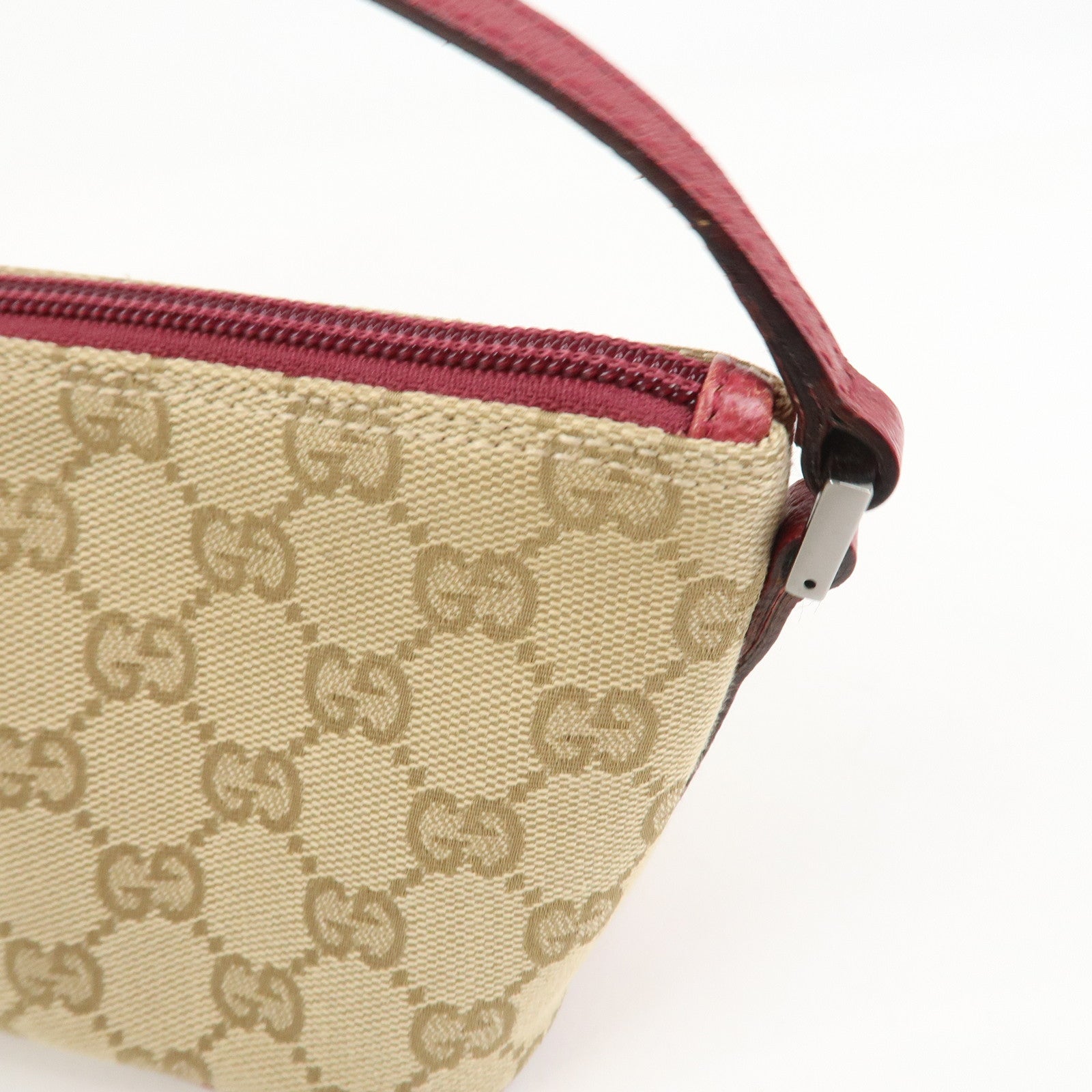 GUCCI Boat Bag Logo GG Monogram Canvas Hand Bag Beige Pink 07198