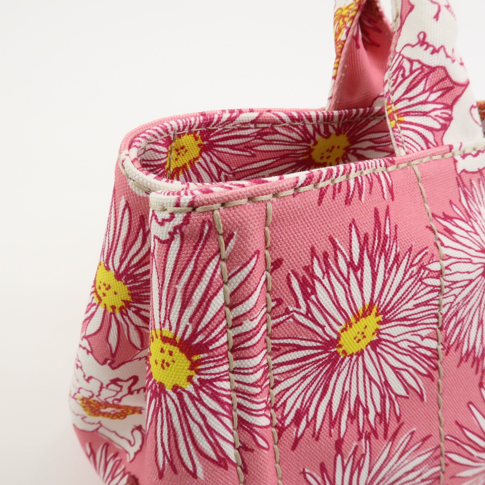 PRADA Canapa Canvas 2Way Bag Hand Bag Flower Print Pink