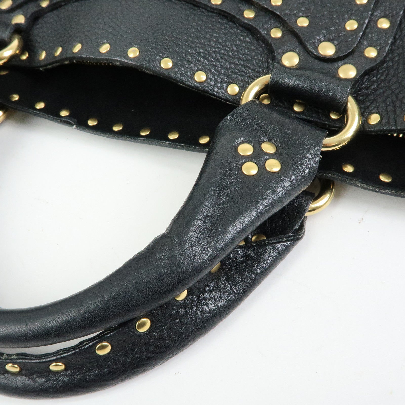 CELINE Boogie Bag Leather Hand Bag Tote Bag Black Studs