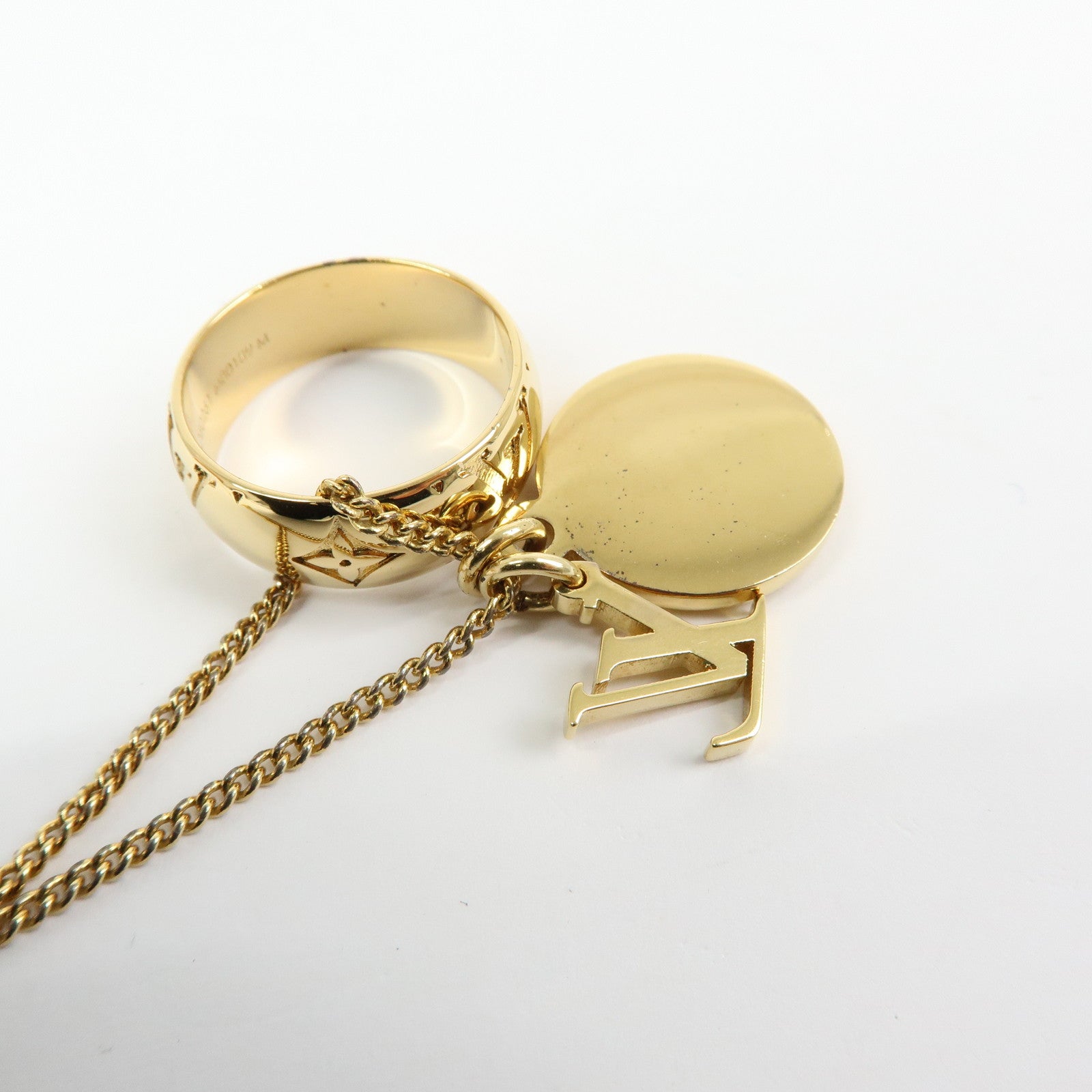 Louis Vuitton Metal Monogram Ring Necklace Gold M80189