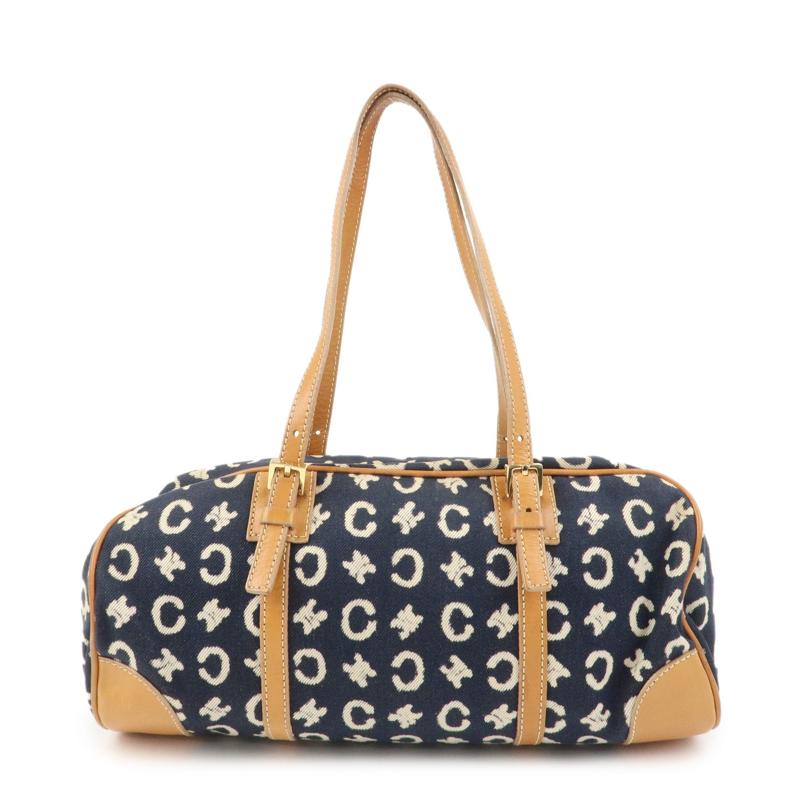 CELINE C Macadam Canvas Leather Shoulder Bag Hand Bag Navy