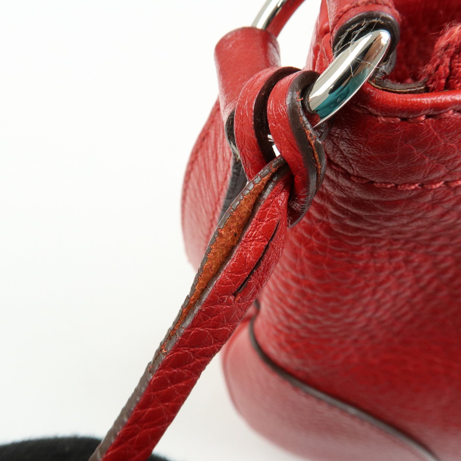 Ferragamo Gancini Leather Shoulder Bag Hand Bag Red