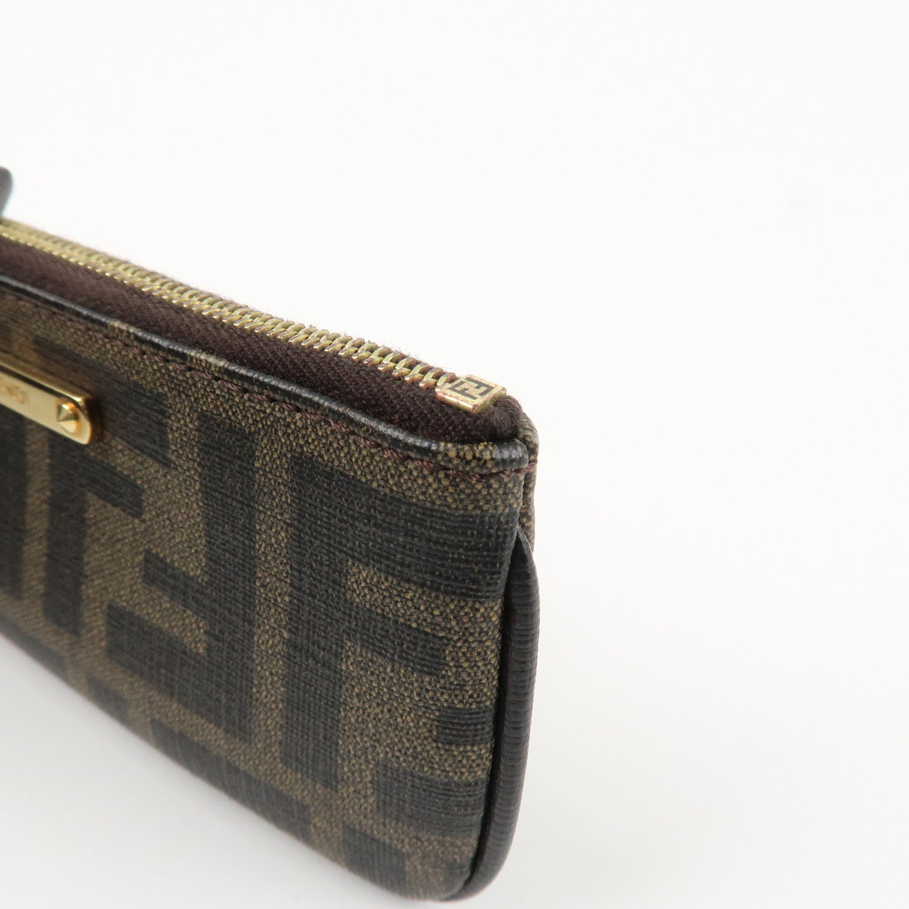 FENDI Zucca Leather PVC Coin Case Key Chain Black Brown 8AP005 Used