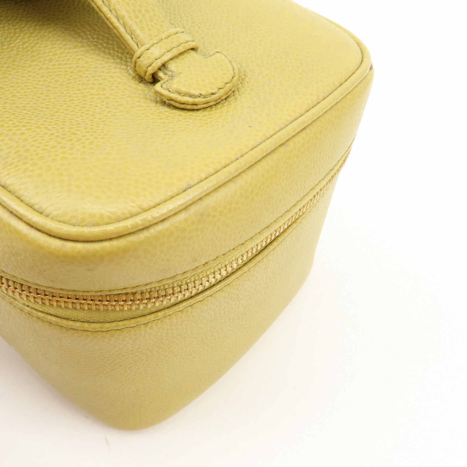CHANEL Caviarskin Hand Bag Vanity Bag Cosmetic Pouch Lime Yellow