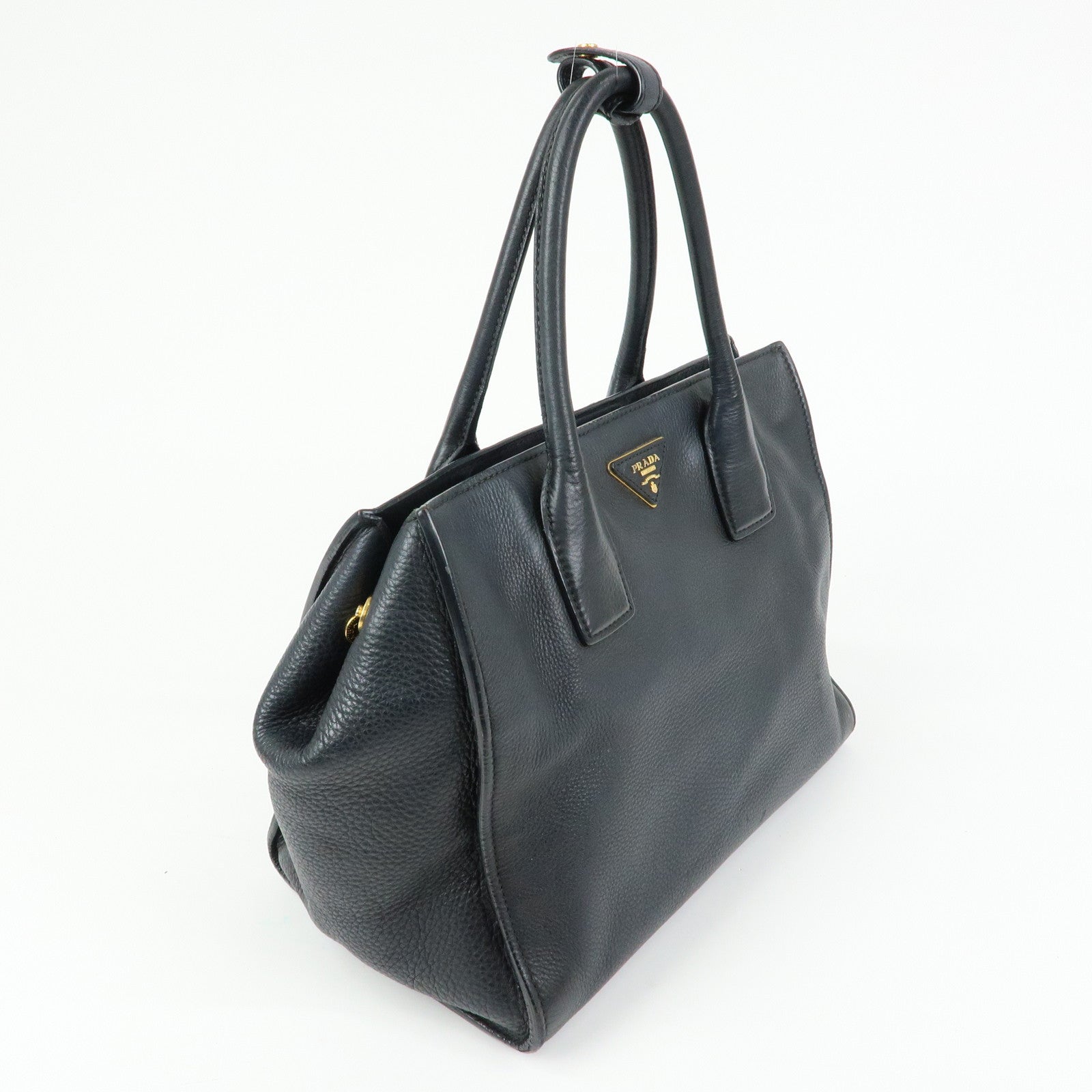 PRADA Triangle Logo Calf Leather 2Way Hand Bag Shoulder Bag Black