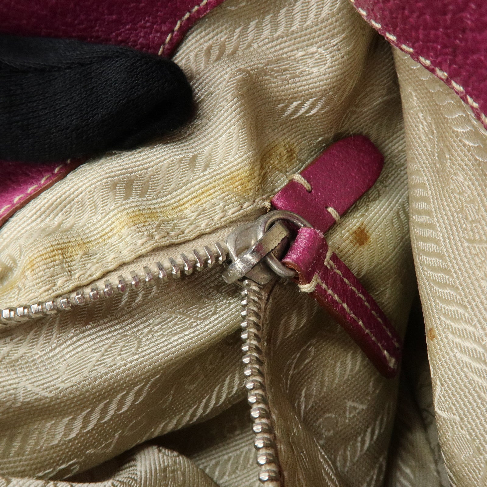 PRADA Triangle Logo Canvas Leather Hand Bag Beige Purple BR0811