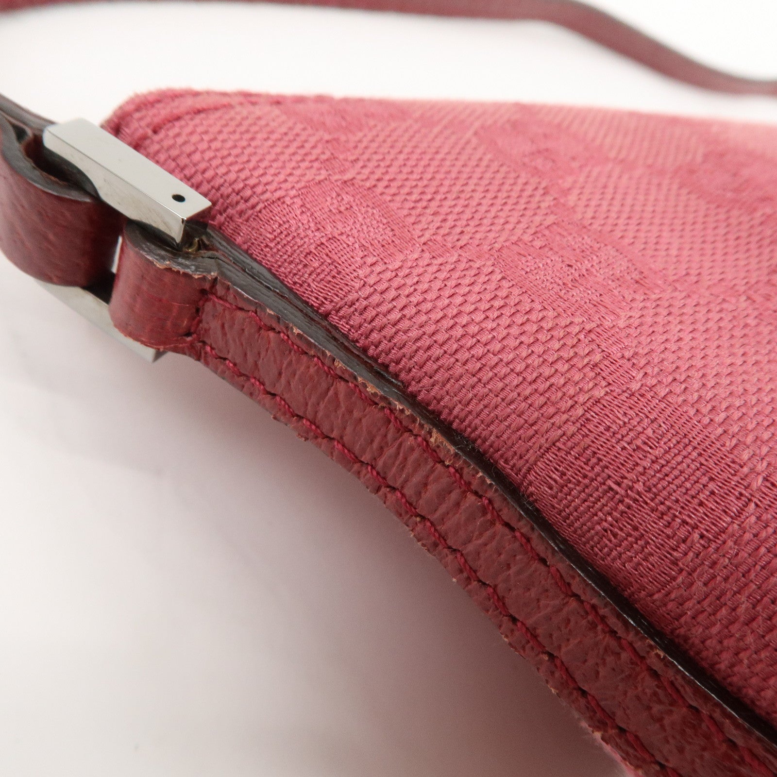 GUCCI Boat Bag GG Monogram Canvas Leather Hand Bag Pouch Pink 07198