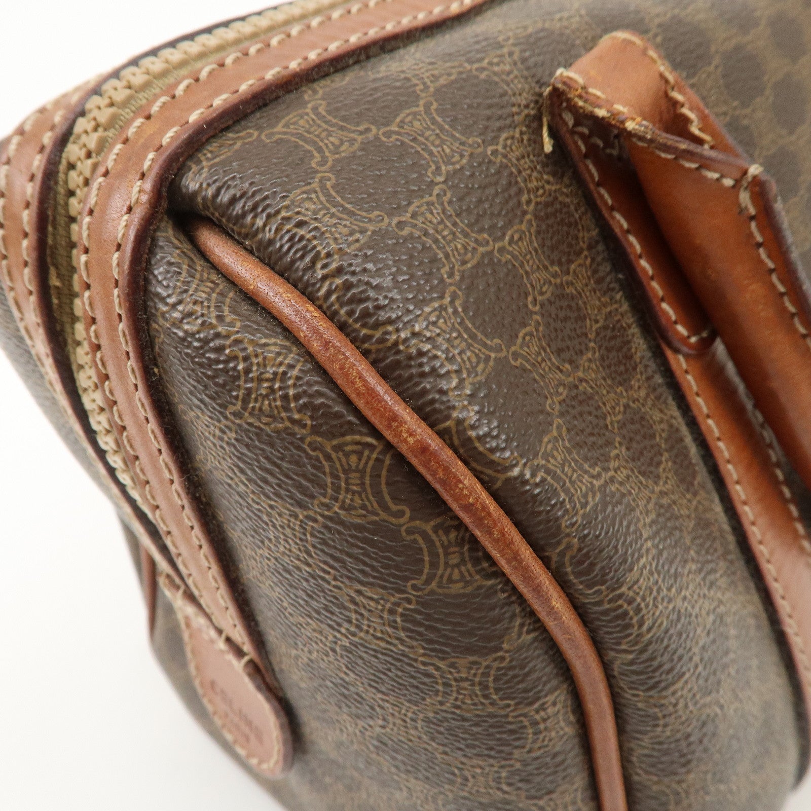 CELINE Macadam PVC Leather Boston Bag Brown Gold HDW