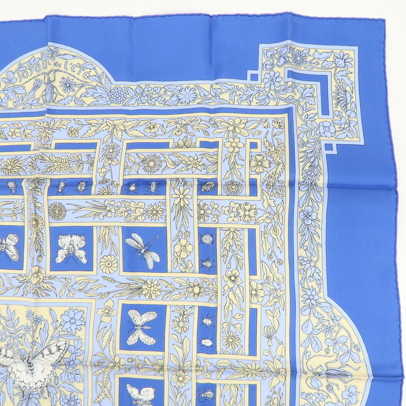 HERMES Carre 90 Silk 100% joyaux de LETE Scarf Blue