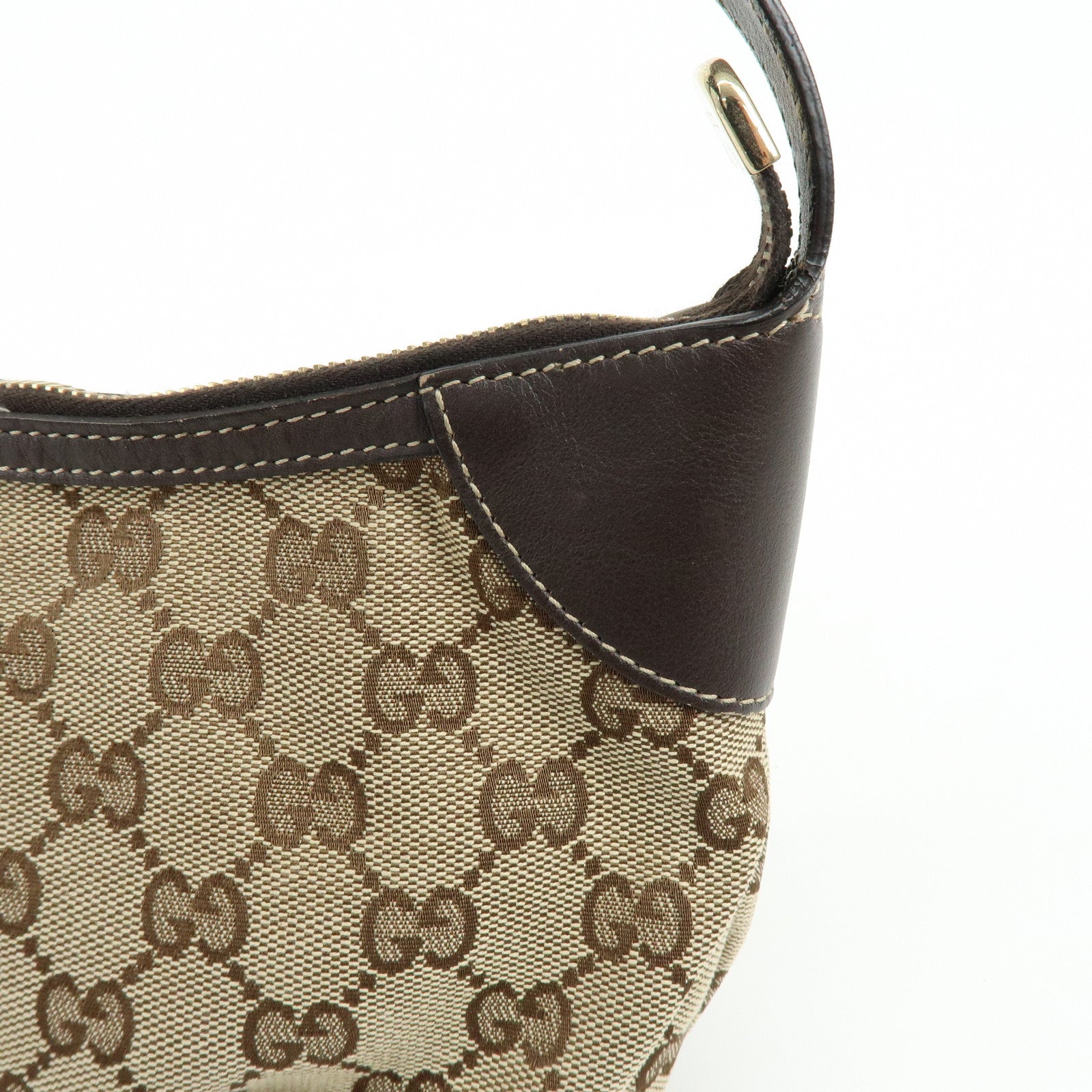 GUCCI Sherry Canvas Leather Accessory Pouch Hand Bag Beige 224093