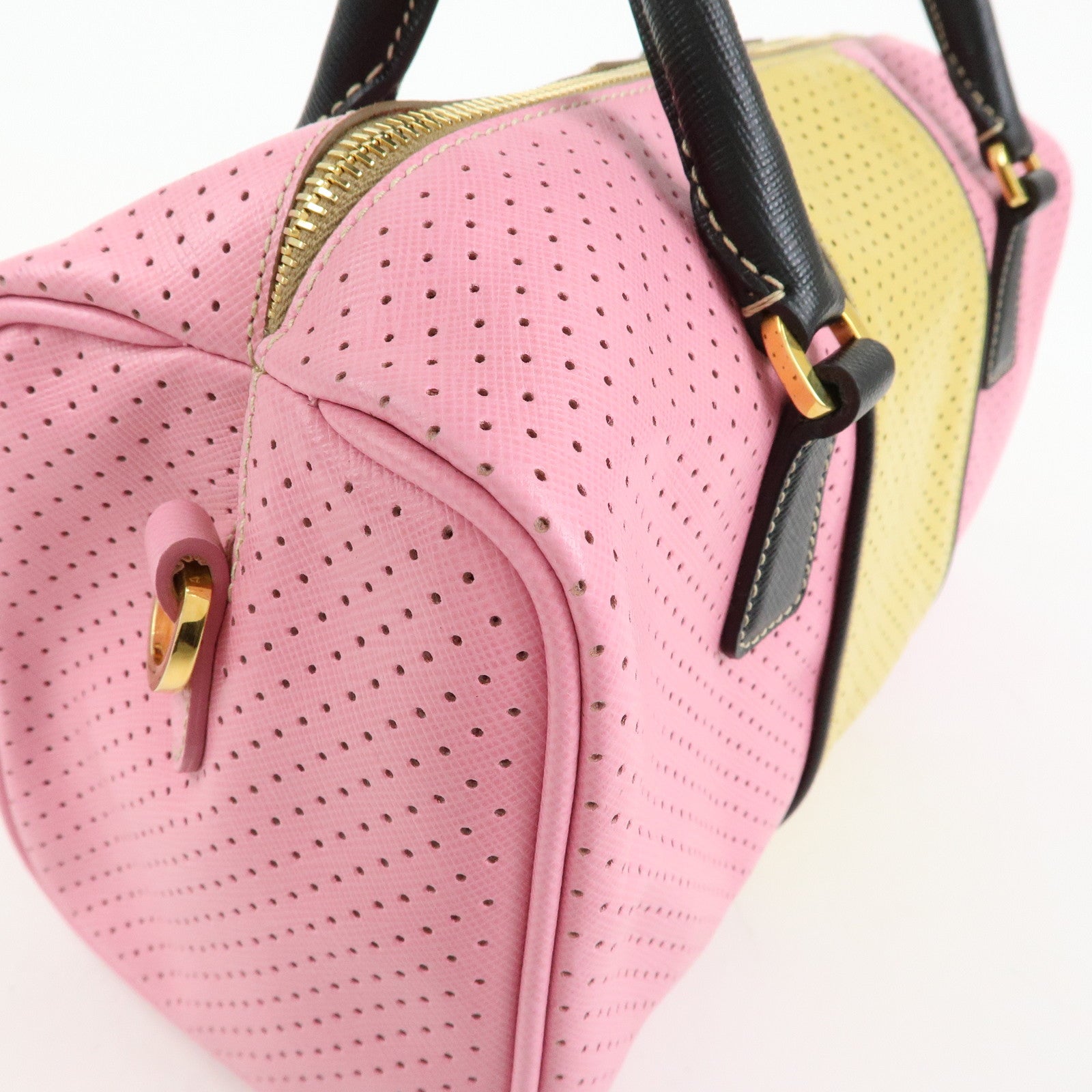 PRADA Triangle Logo Saffiano Punching Leather 2 Way Hand Bag BL0655