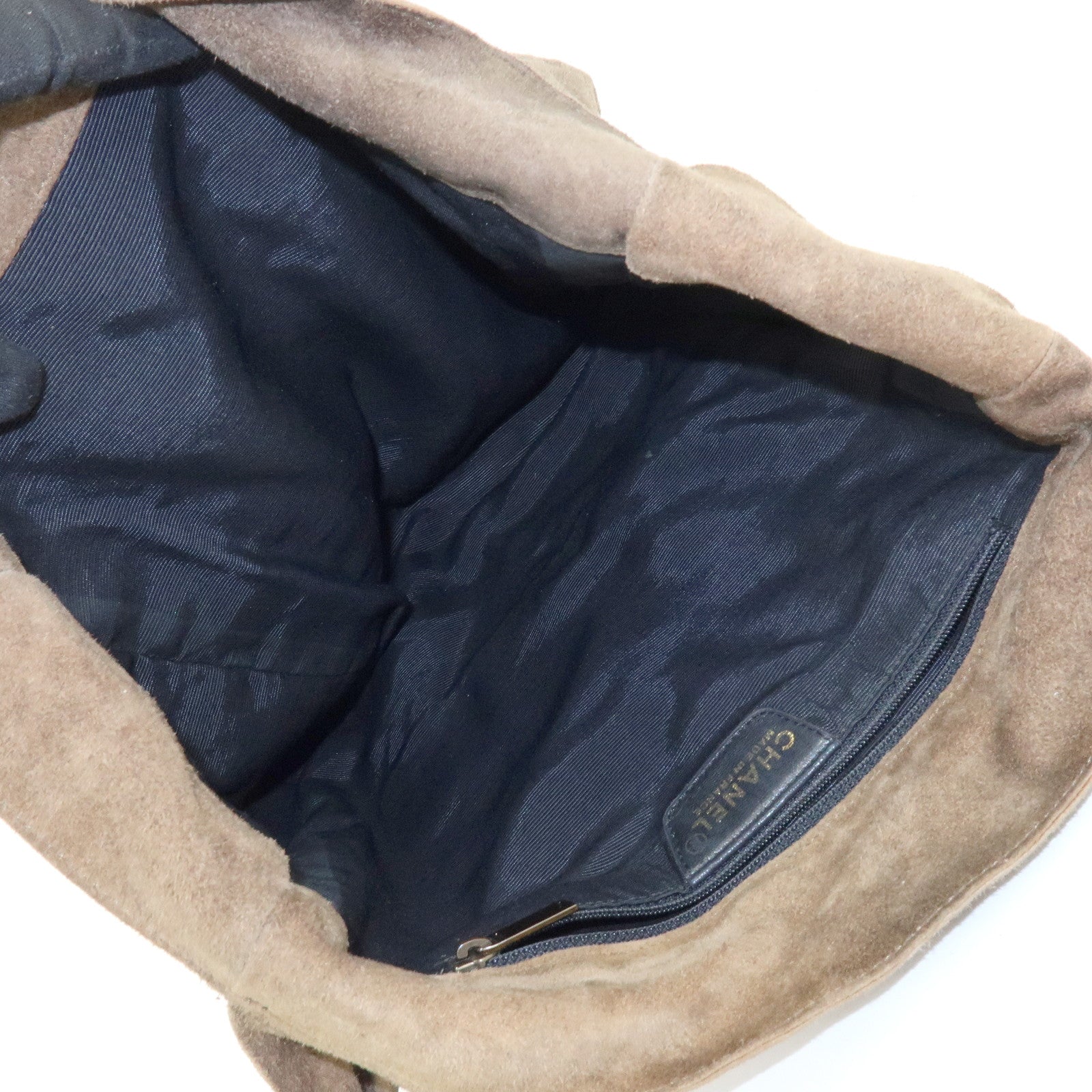 CHANEL Suede Patchwork Tote Bag Shoulder Bag Brown