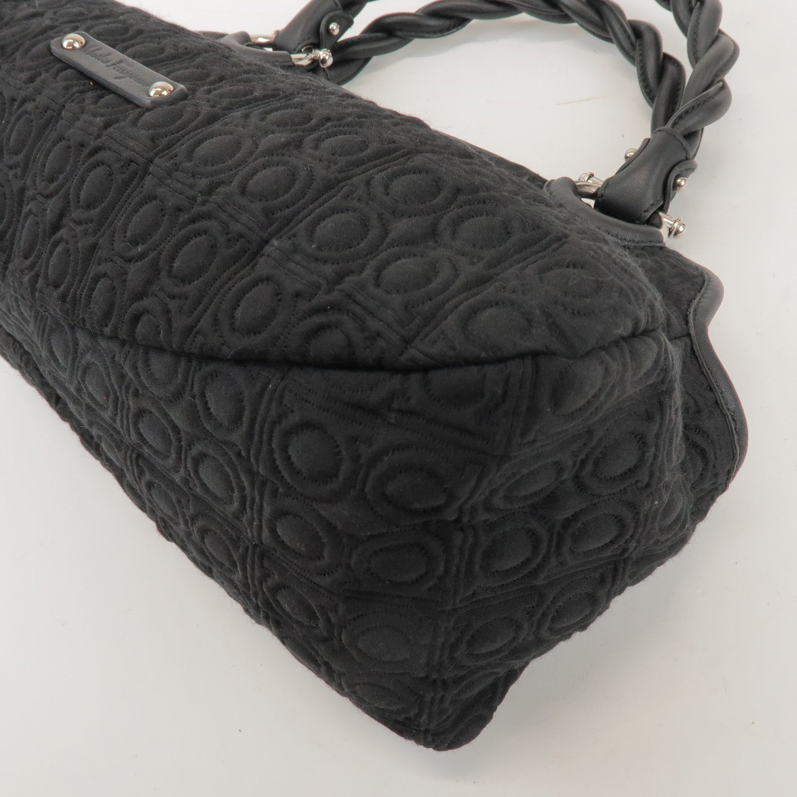 Ferragamo Gancini Canvas Leather Hand Bag Shoulder Bag Black