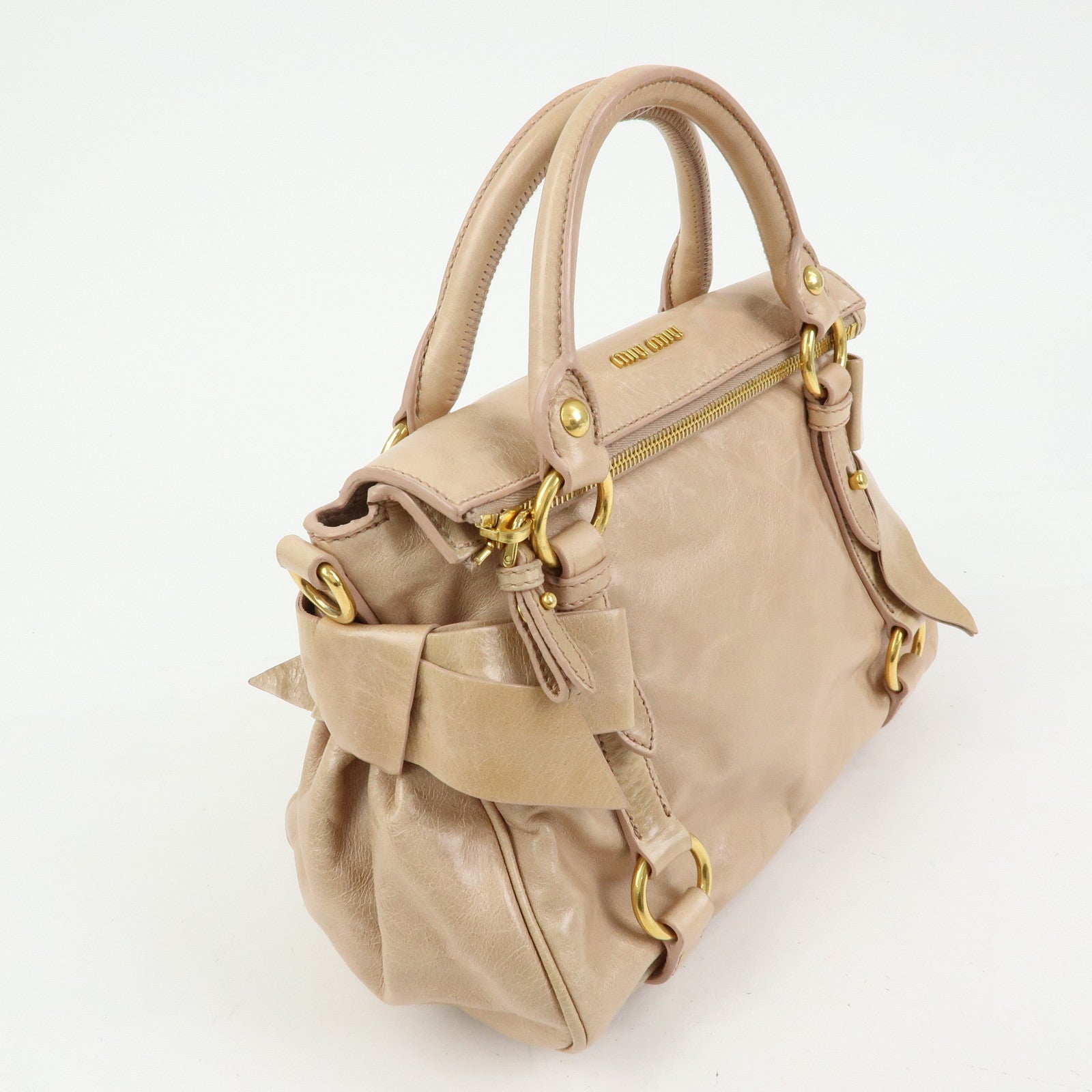 MIU MIU Leather Side Ribbon 2Way Bag Hand Bag Shoulder Bag Beige