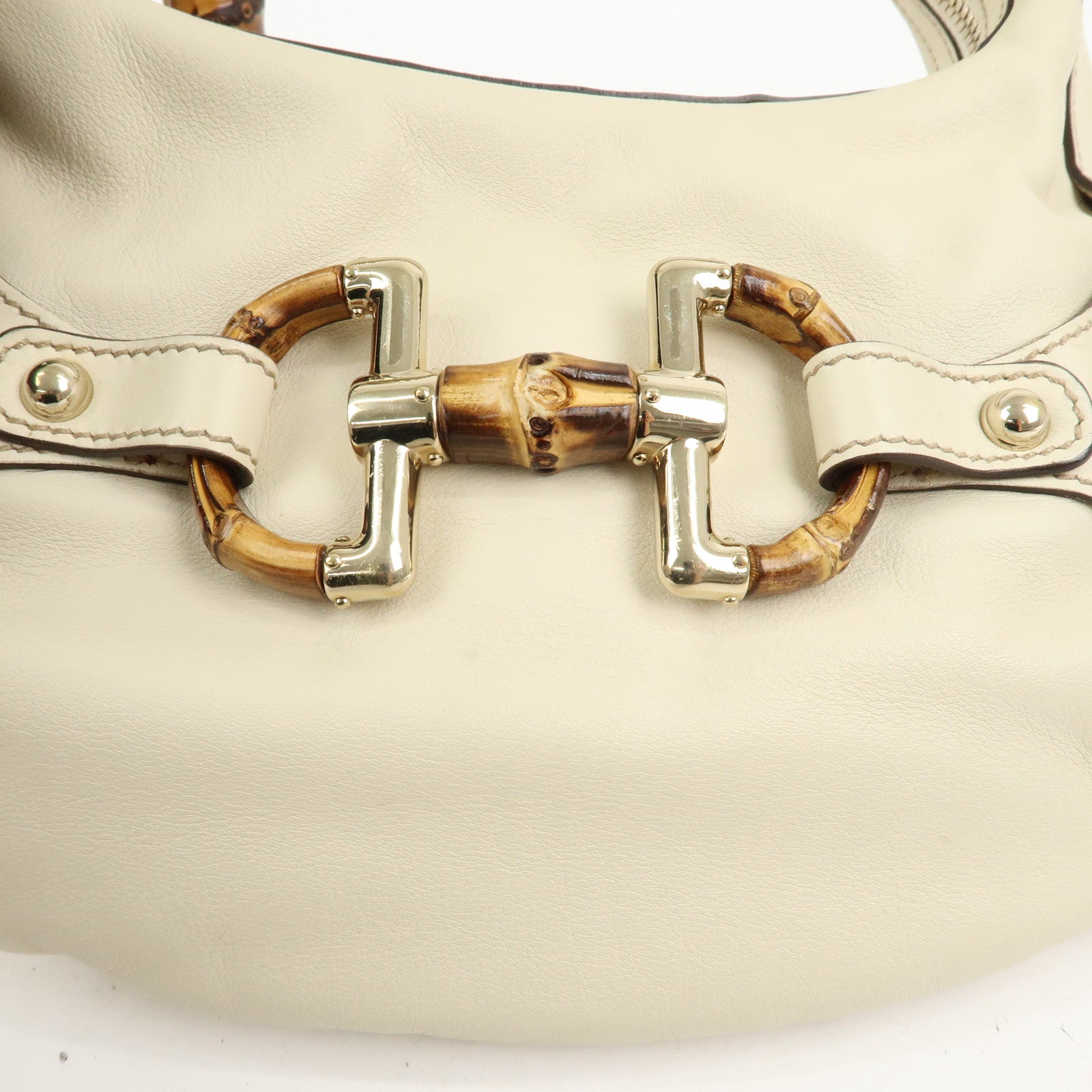 GUCCI Horsebit Bamboo Leather Shoulder Bag Ivory 154378