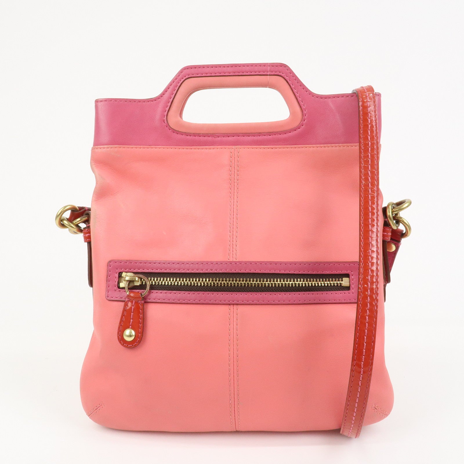 COACH Signature Set of 3 Silk Canvas Leather Hand Bag Pouch Pink