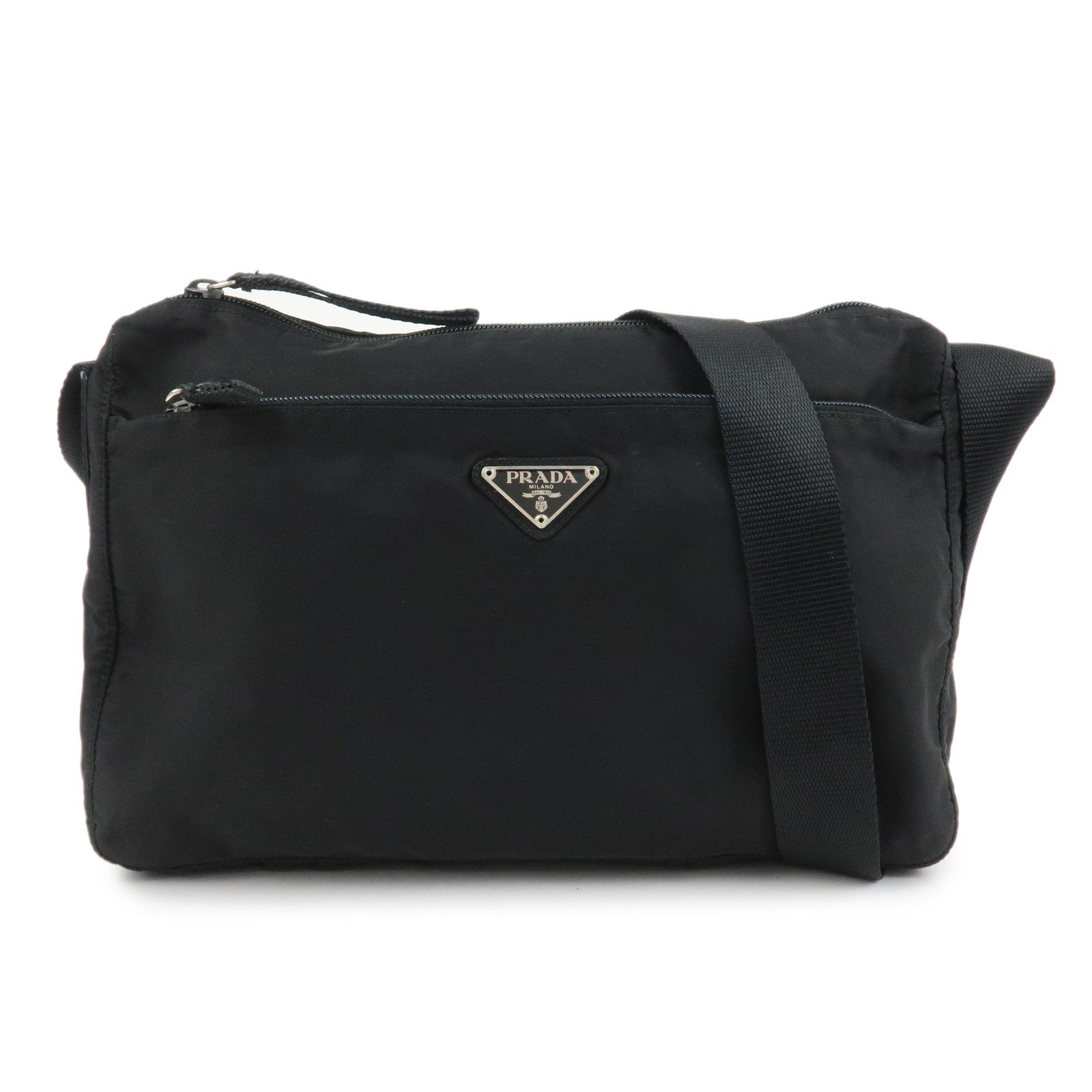 PRADA Nylon Leather Shoulder Bag Crossbody Bag Black B10140
