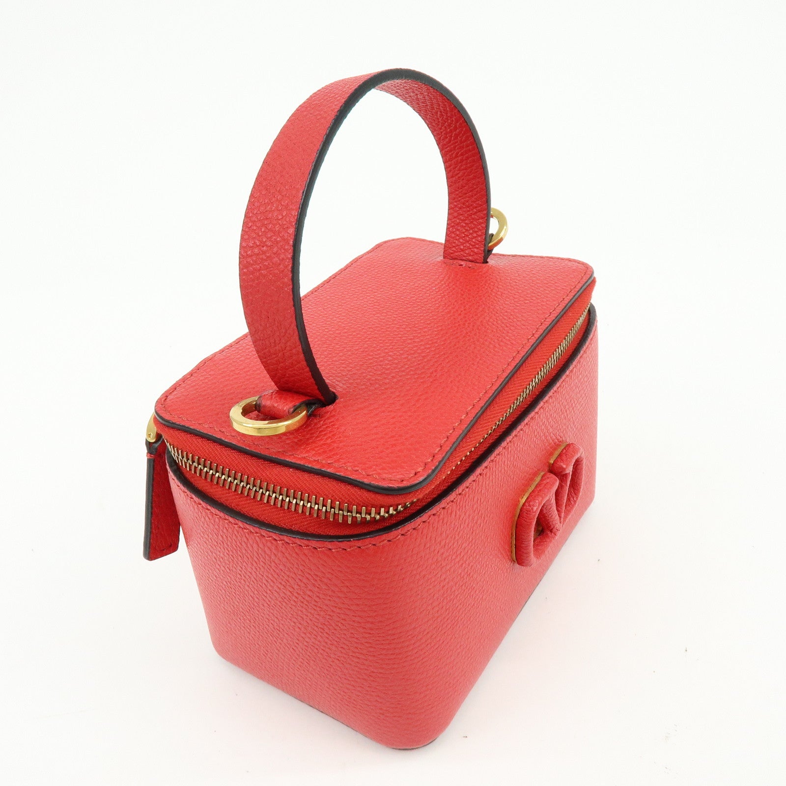 VALENTINO V Logo Leather 2Way Mini Hand Bag Chain Vanity Bag Red