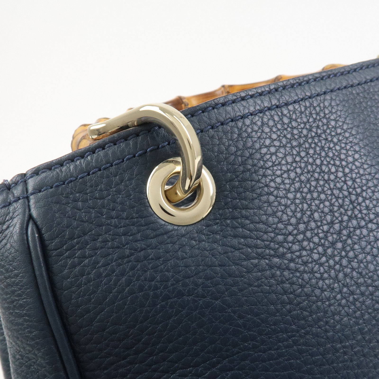 GUCCI Bamboo Shopper Small Leather 2Way Hand Bag Navy 336032