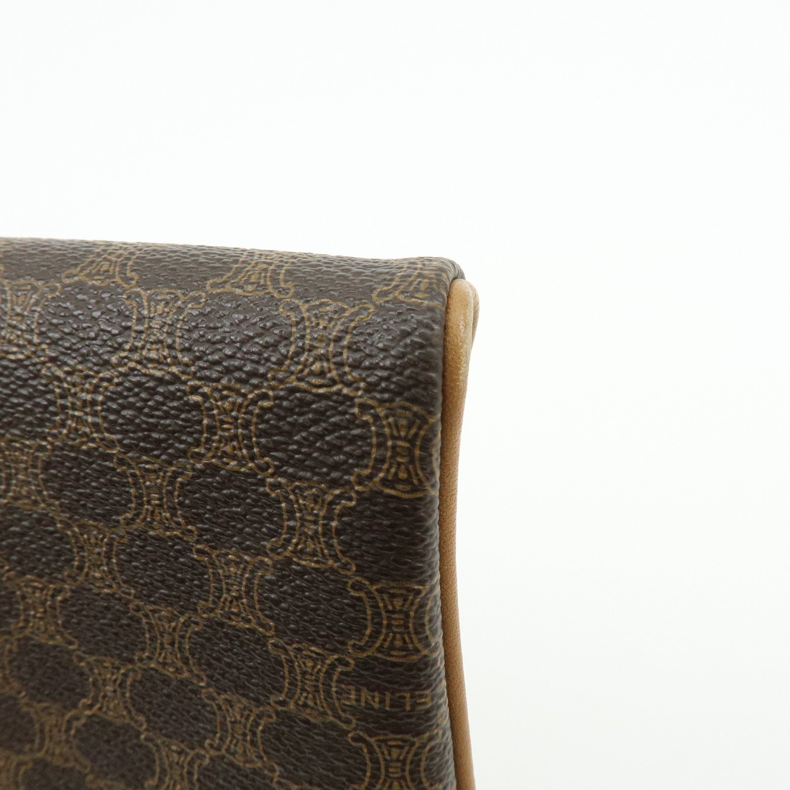 CELINE Macadam PVC Leather Clutch Bag Pouch Brown