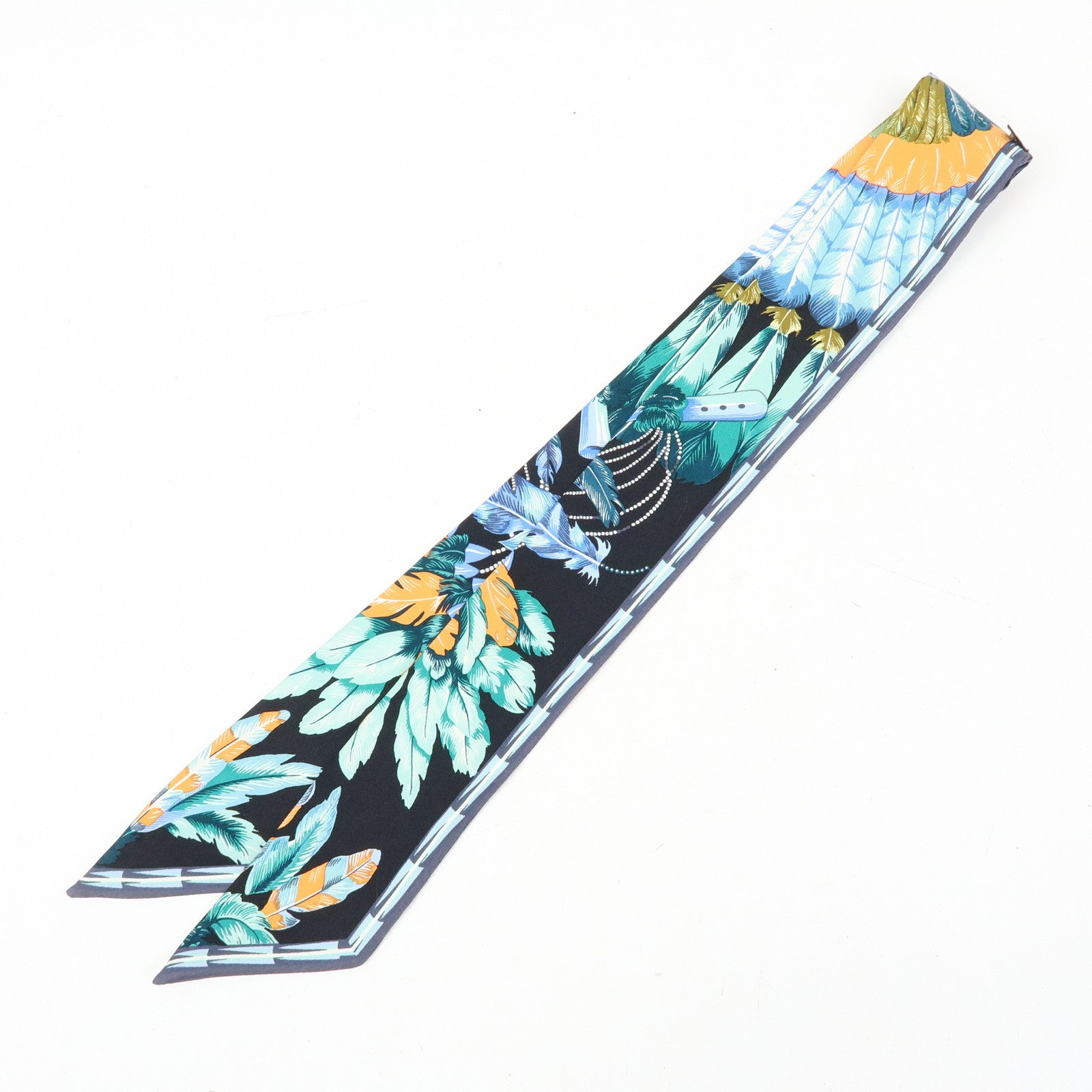 HERMES Silk 100% Twilly Scarf Brazil Black Blue