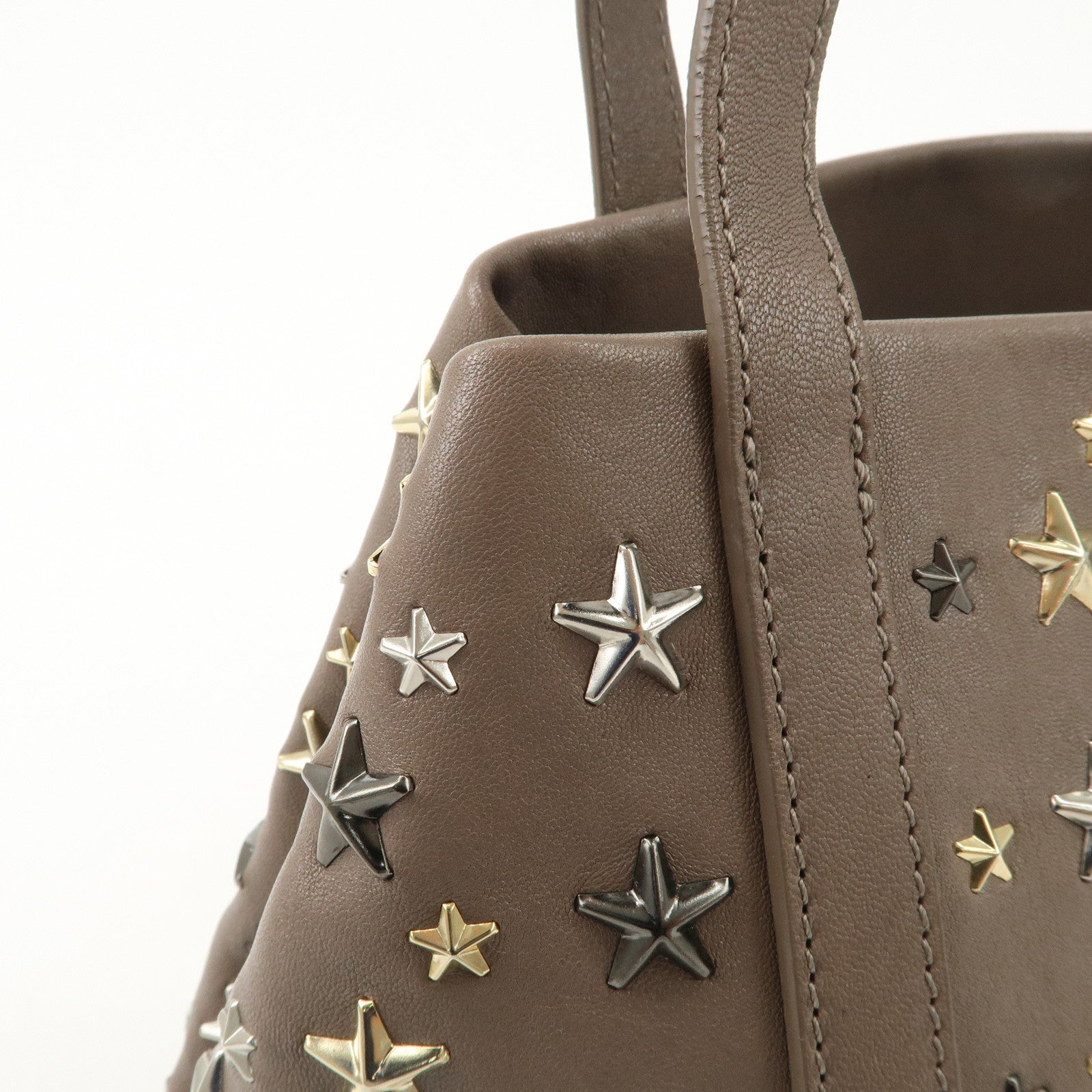 JIMMY CHOO Leather Star Studs Hand Bag Greige Used