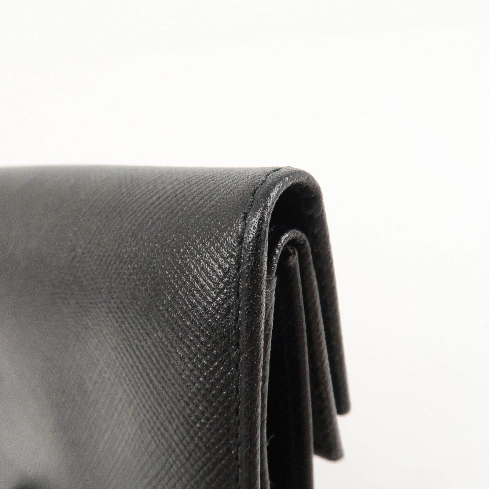 PRADA Triangle Logo Saffiano Leather Compact Wallet Black M53X