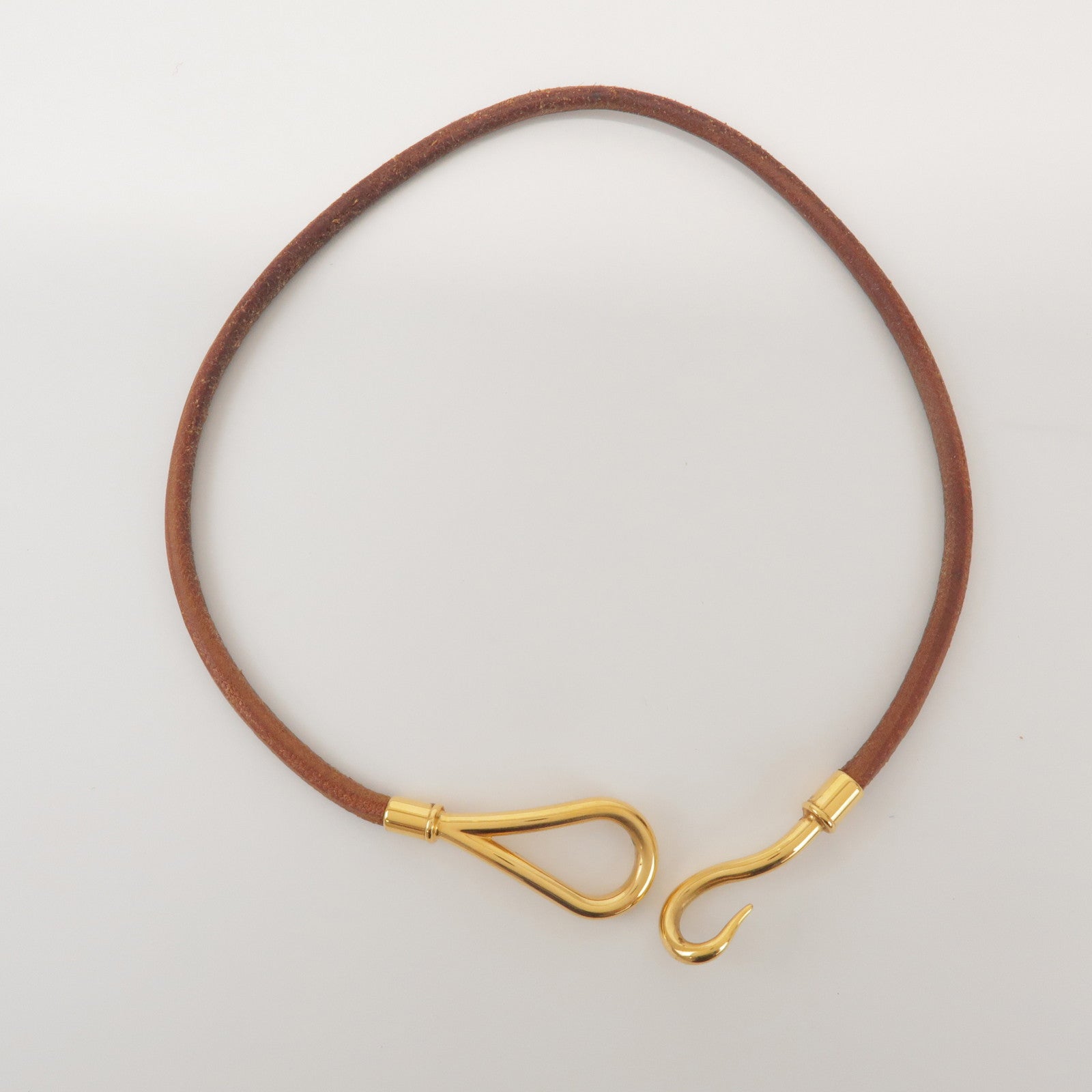 HERMES Jumbo Choker Leather Metal Bracelet Brown Gold
