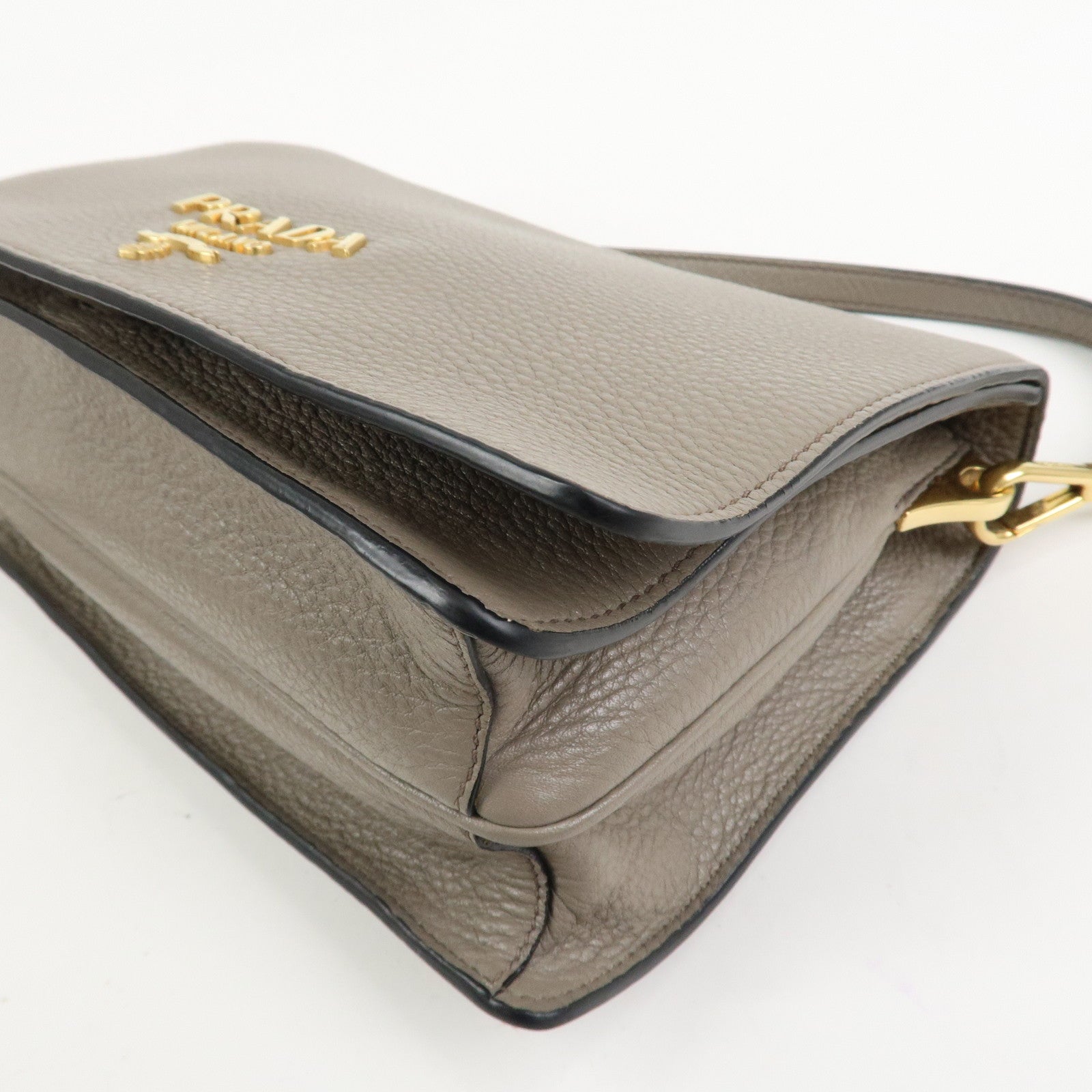 PRADA Leather Shoulder Bag Crossbody Bag Gray 1BH031