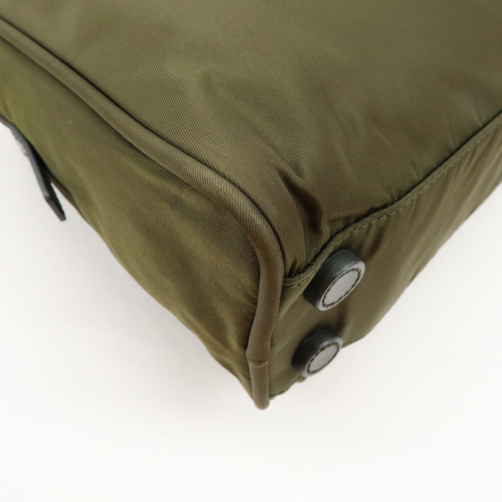 PRADA Triangle Logo Nylon Leather Hand Bag Boston Bag Khaki