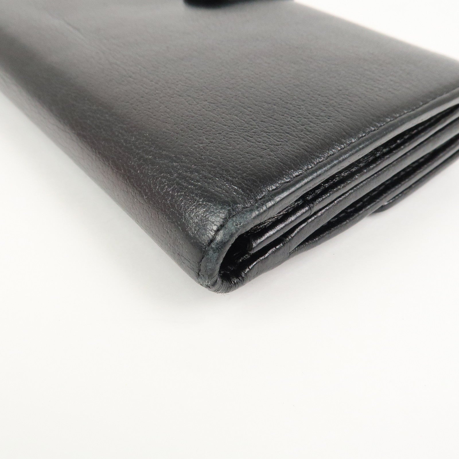 CHANEL Camellia COCO Mark Leather Bi-fold Long Wallet Black