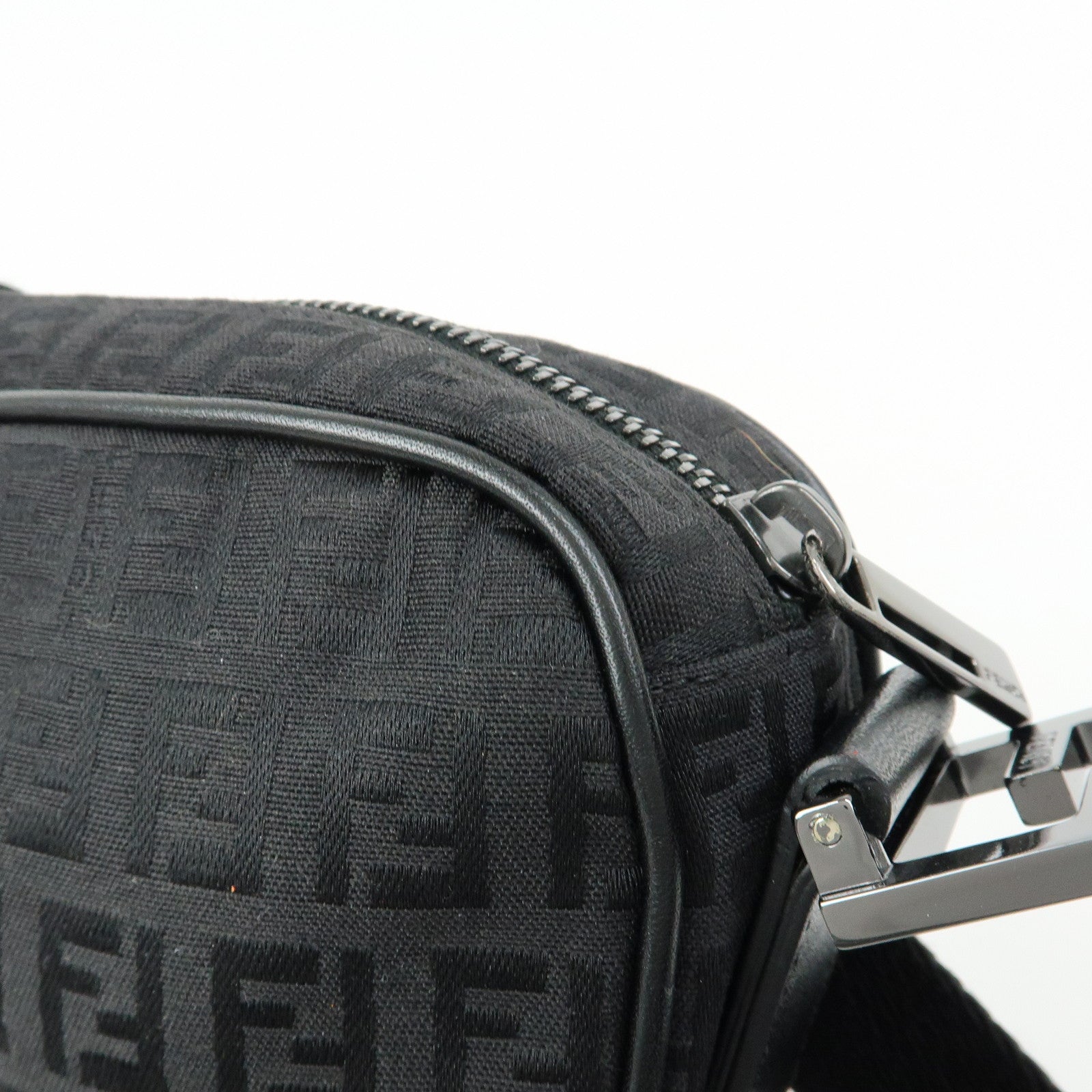 FENDI Zucchino Canvas Leather Shoulder Crossbody Bag Black 8BR324